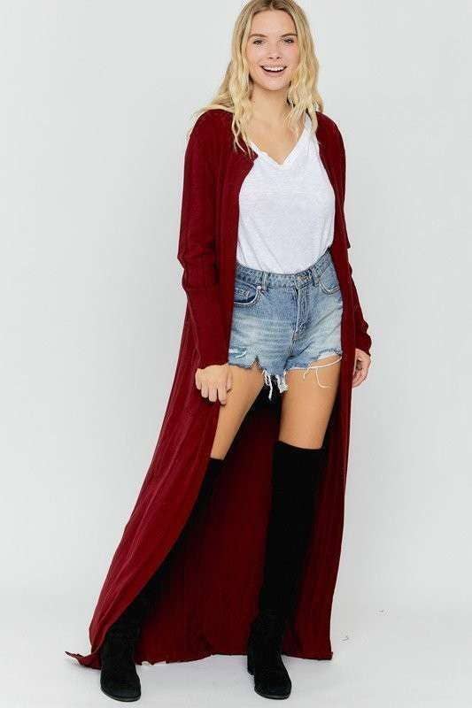 MAXI LONG SLEEVES SWEATER CARDIGAN: WINE