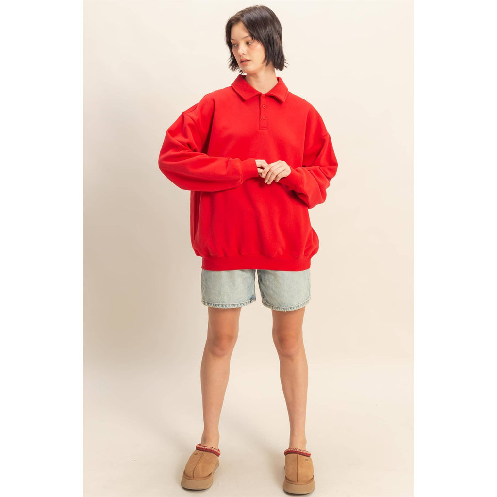 Oversized Polo Collared Pullover