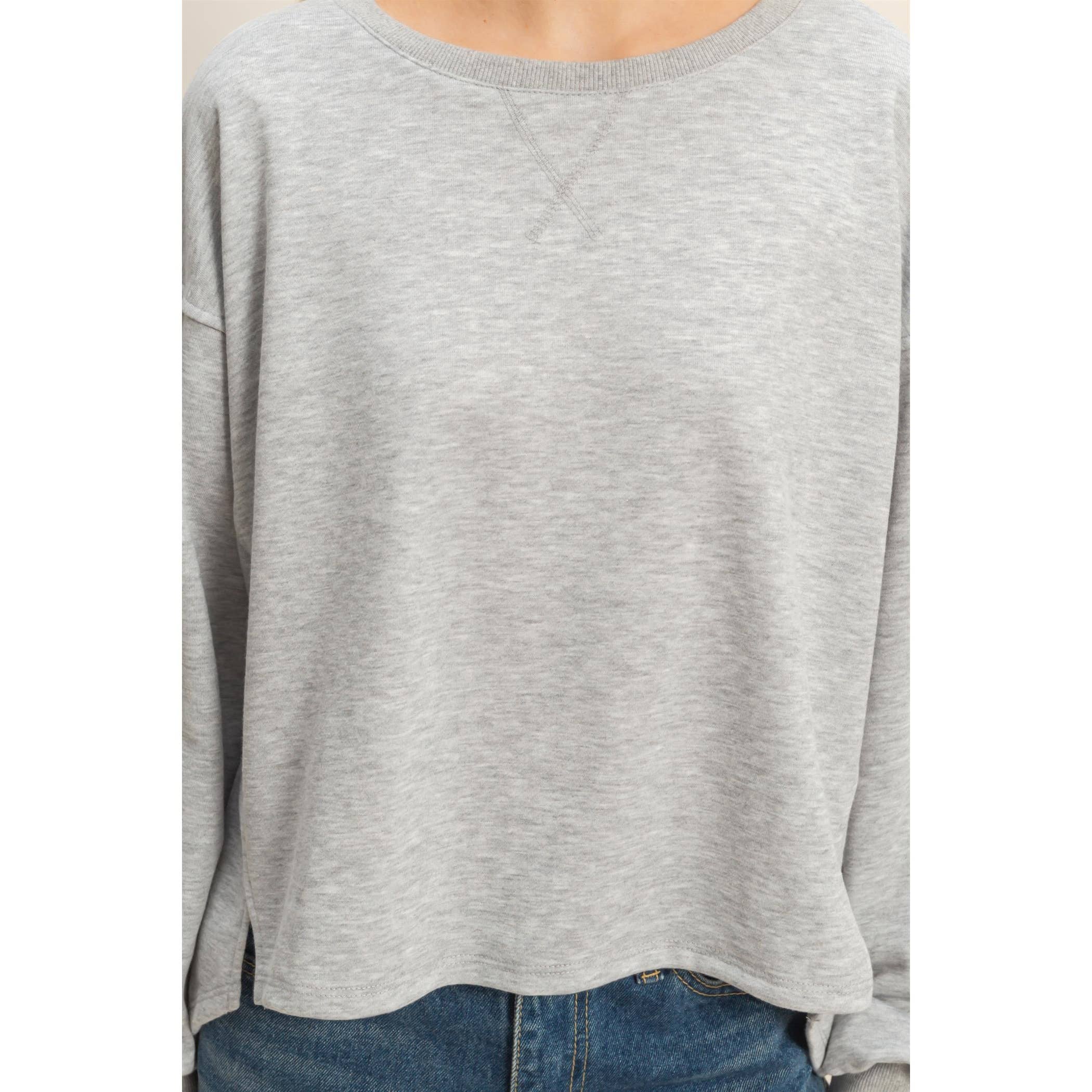 Round Neck Casual Long Sleeve Knit Top: H.GRAY