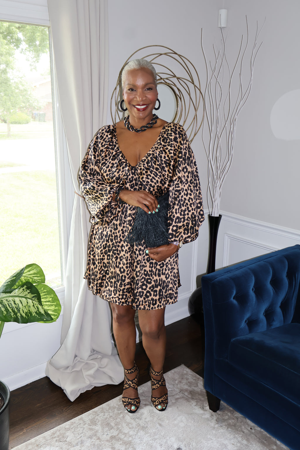 Best Seller! Shirred Satin Mini Dress | Leopard Print