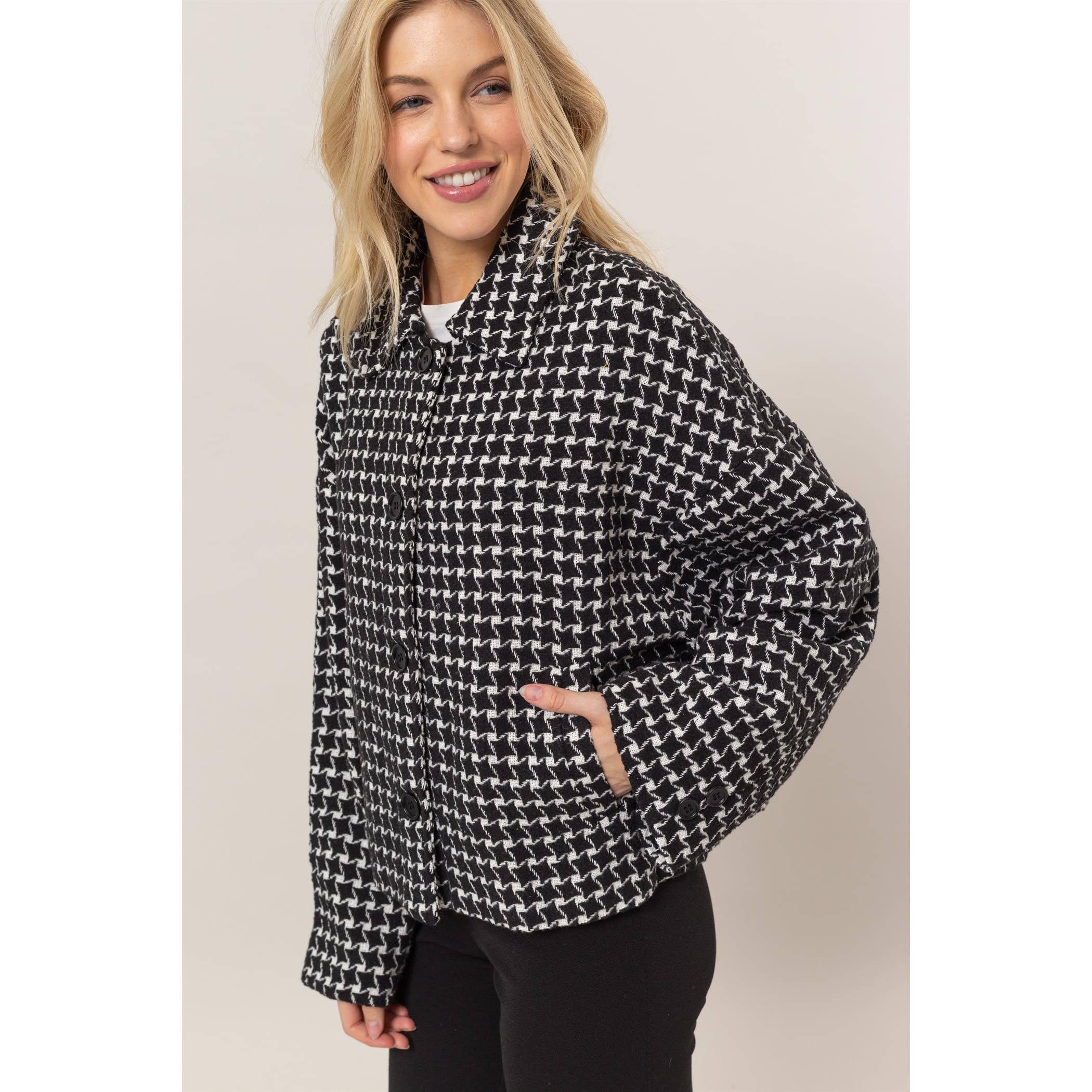 Tweed Plaid Oversized Jacket: BLACK
