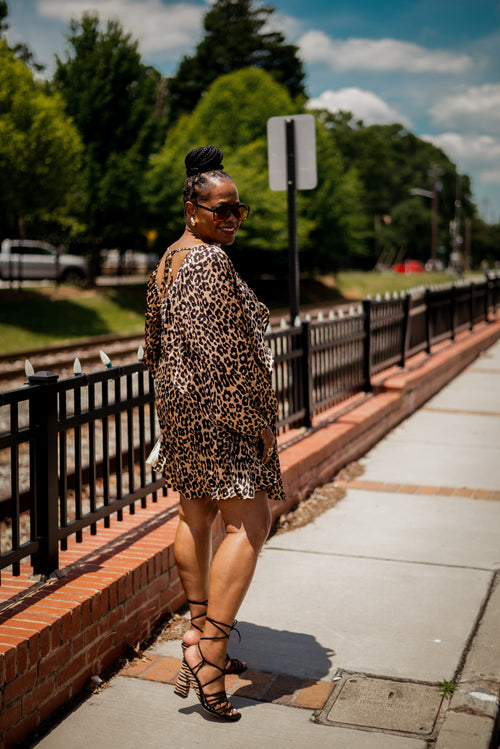 Best Seller! Shirred Satin Mini Dress | Leopard Print