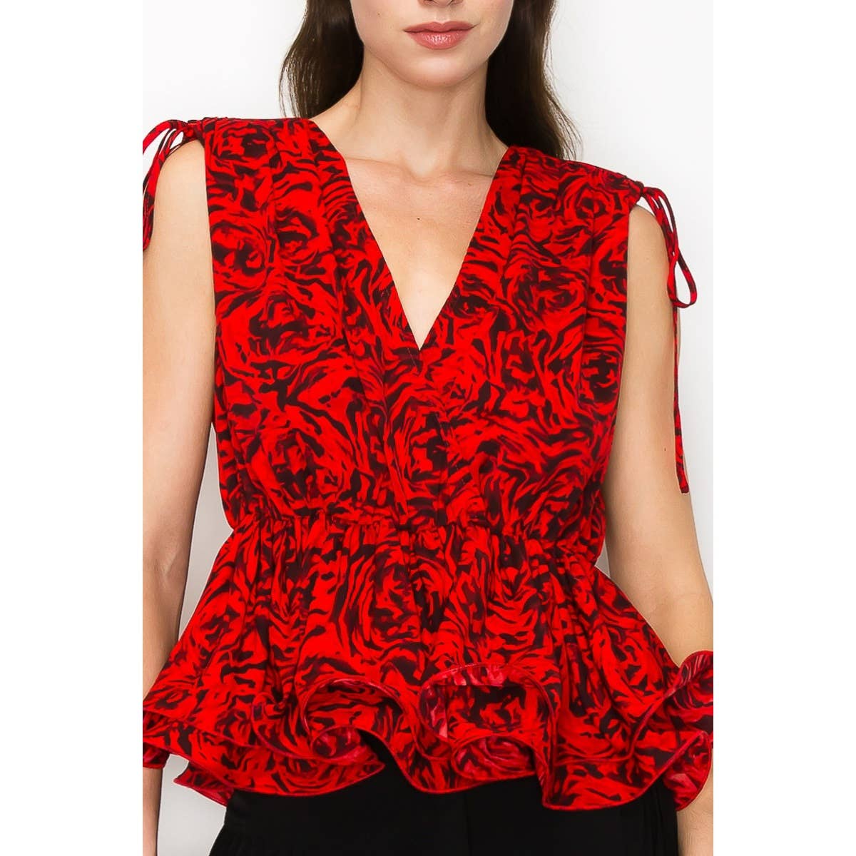 V Neck Floral Print Peplum Top