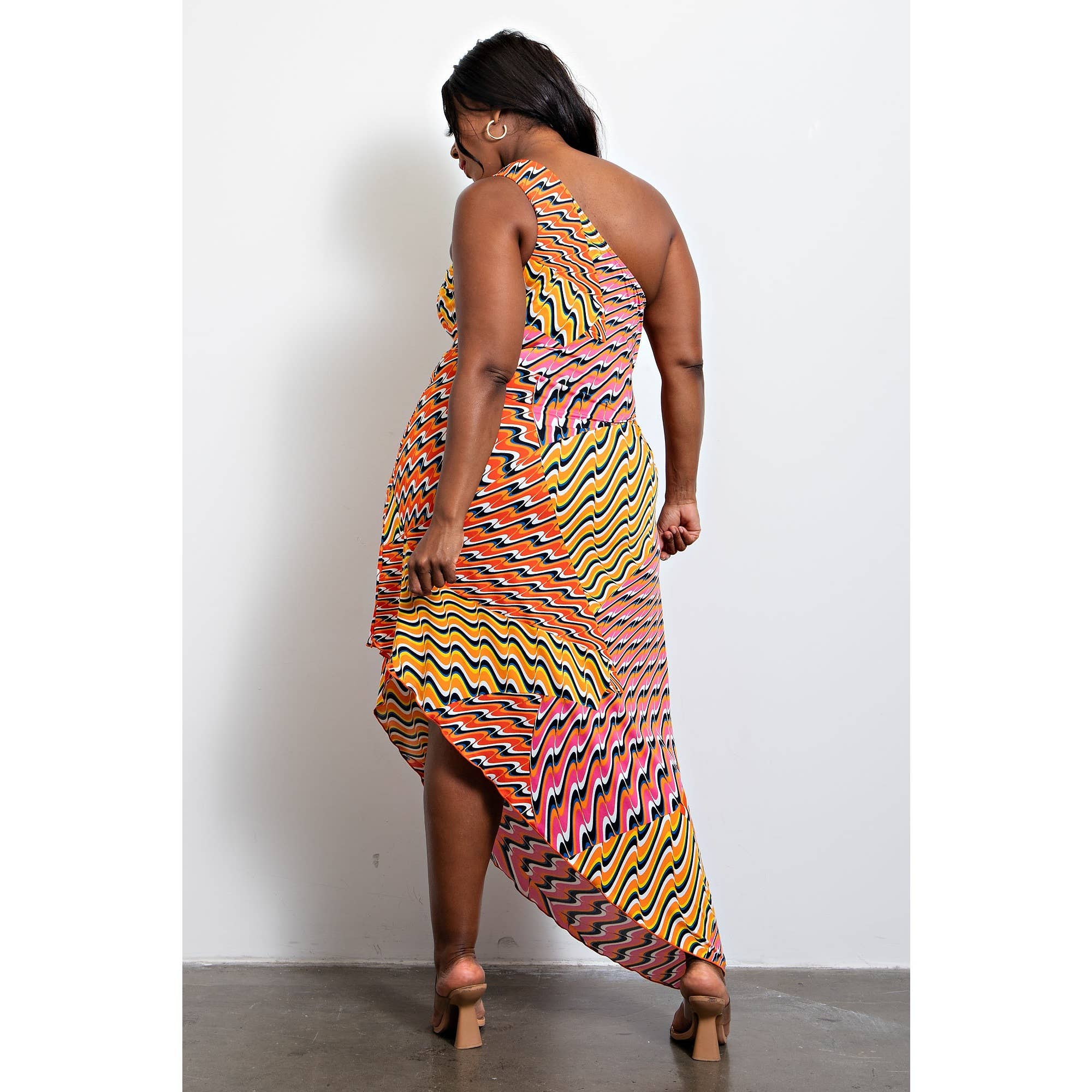 PLUS SIZE ONE SHOULDER KNIT DRESS W ASYMMETRIC HEM