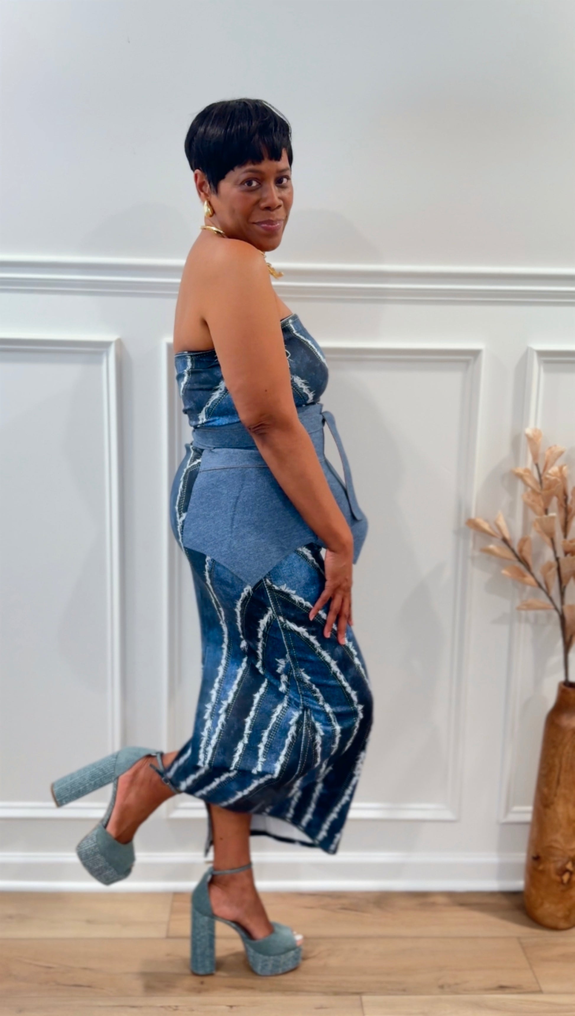 The Denim Effect Print Maxi Dress