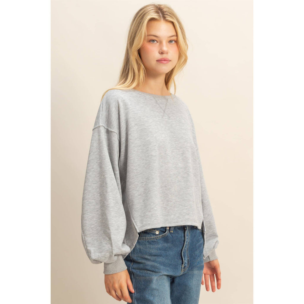 Round Neck Casual Long Sleeve Knit Top: H.GRAY