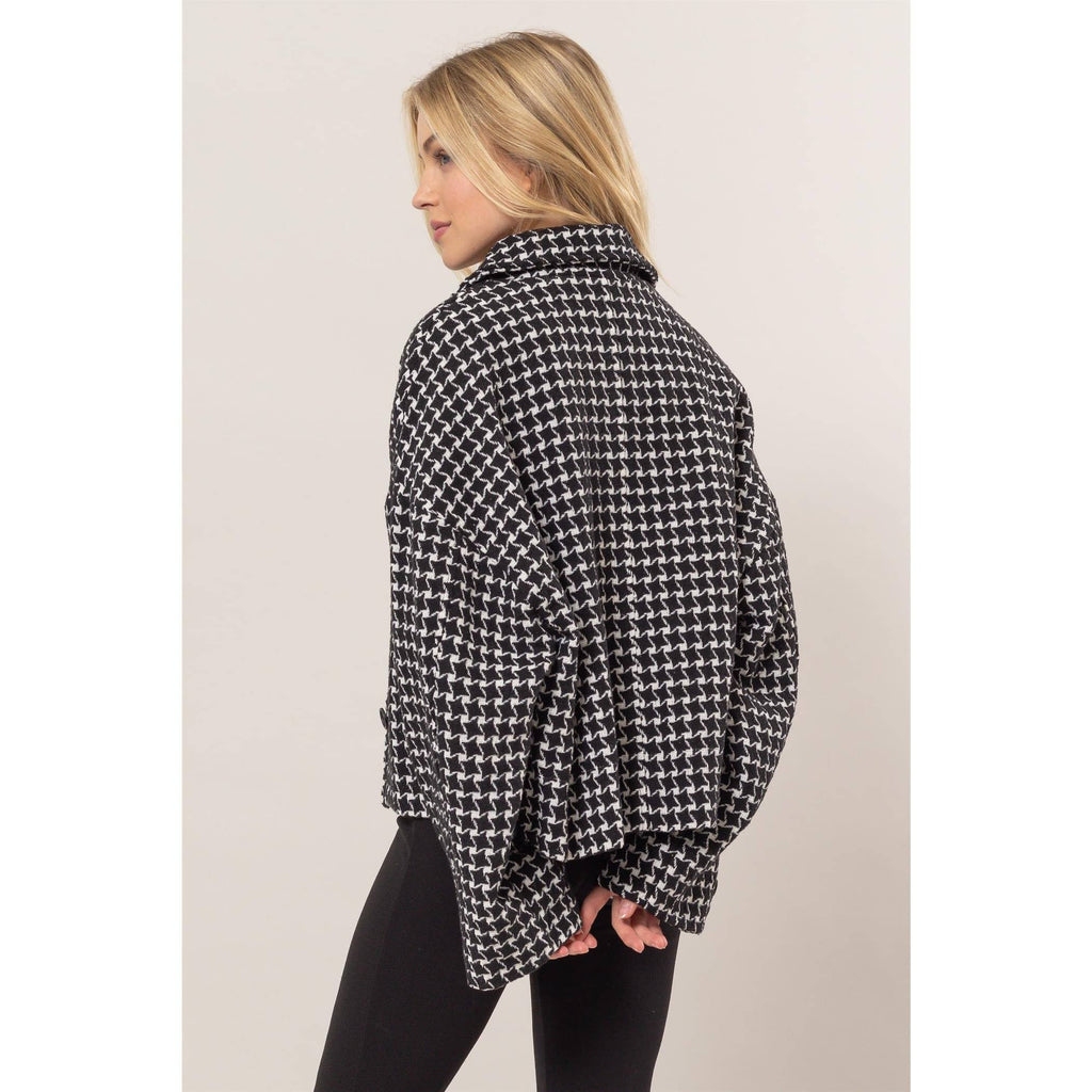Tweed Plaid Oversized Jacket: BLACK