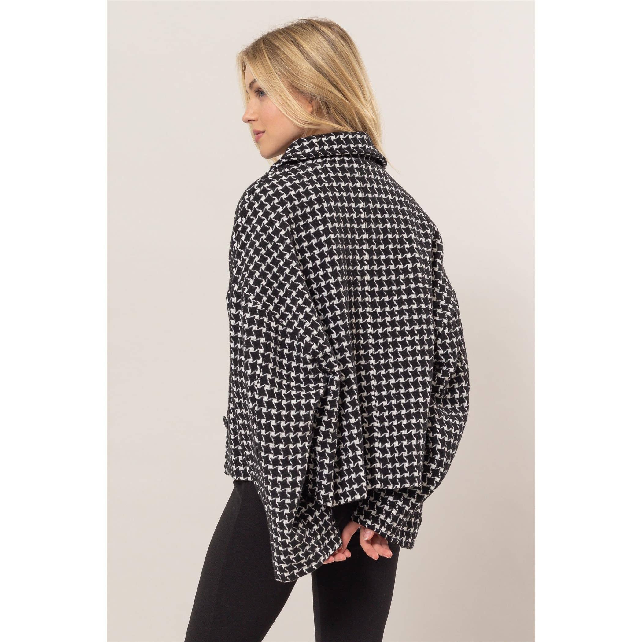Tweed Plaid Oversized Jacket: BLACK