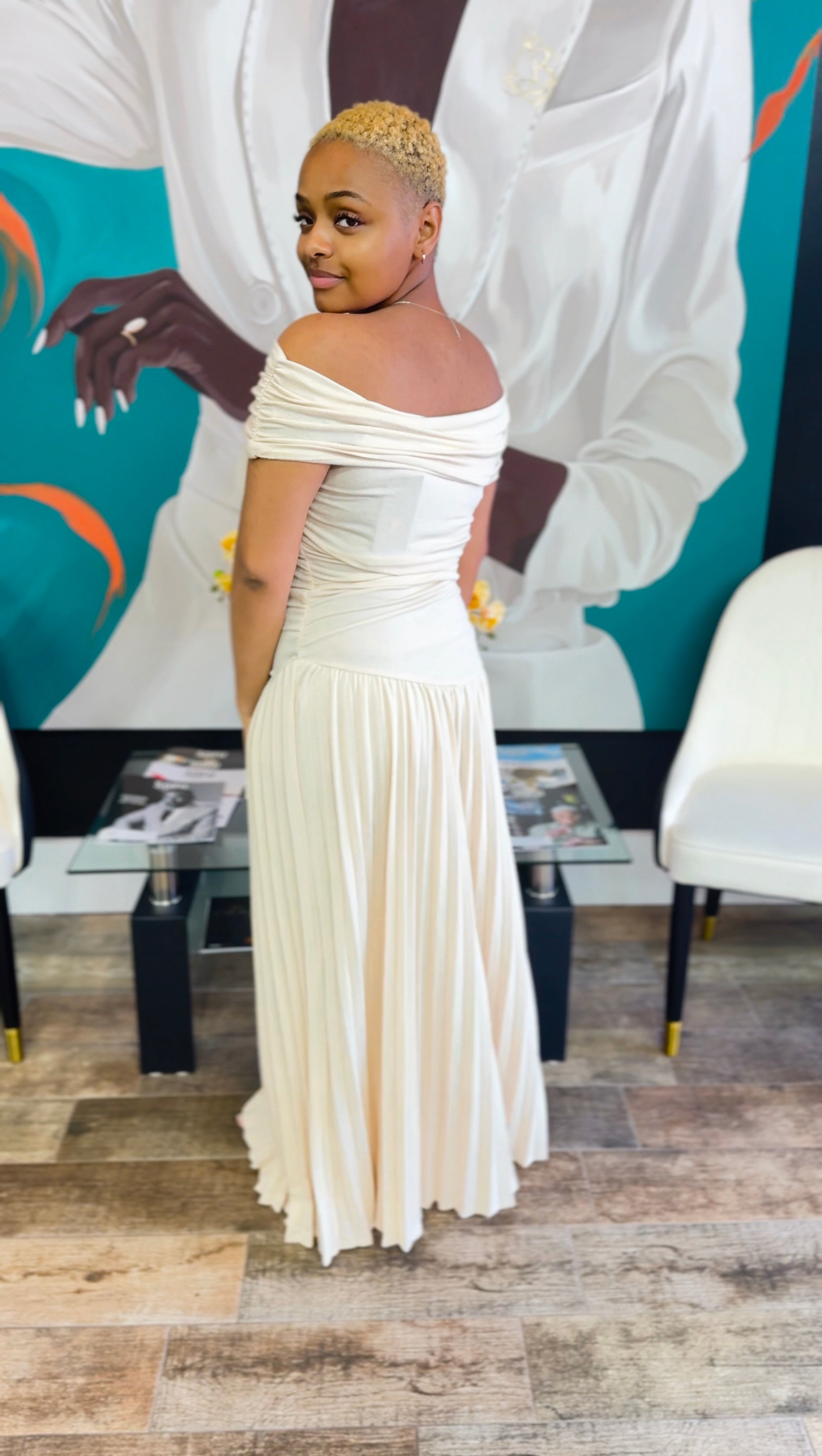 Aria Serenity Maxi Dress Cream & Sky Blue