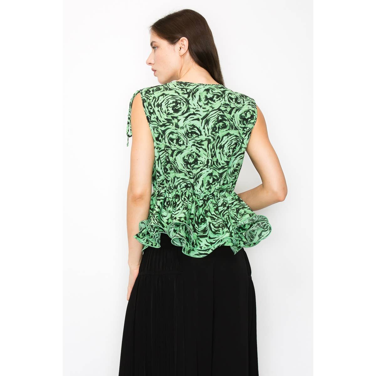 V Neck Floral Print Peplum Top