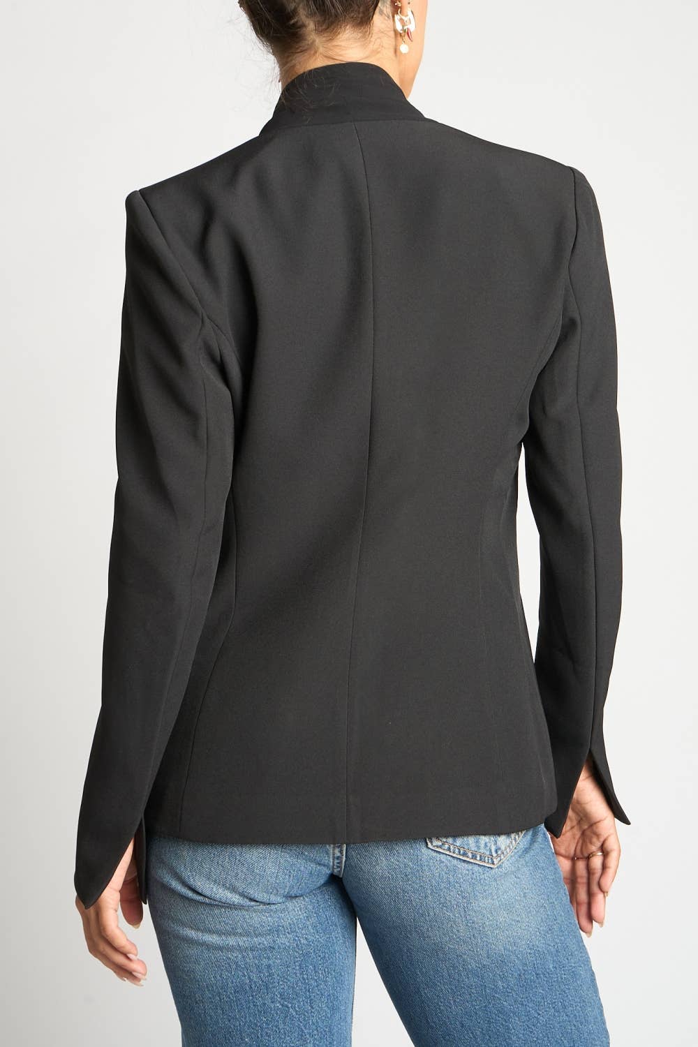 SCARF TIE FRONT BLAZER: BLACK