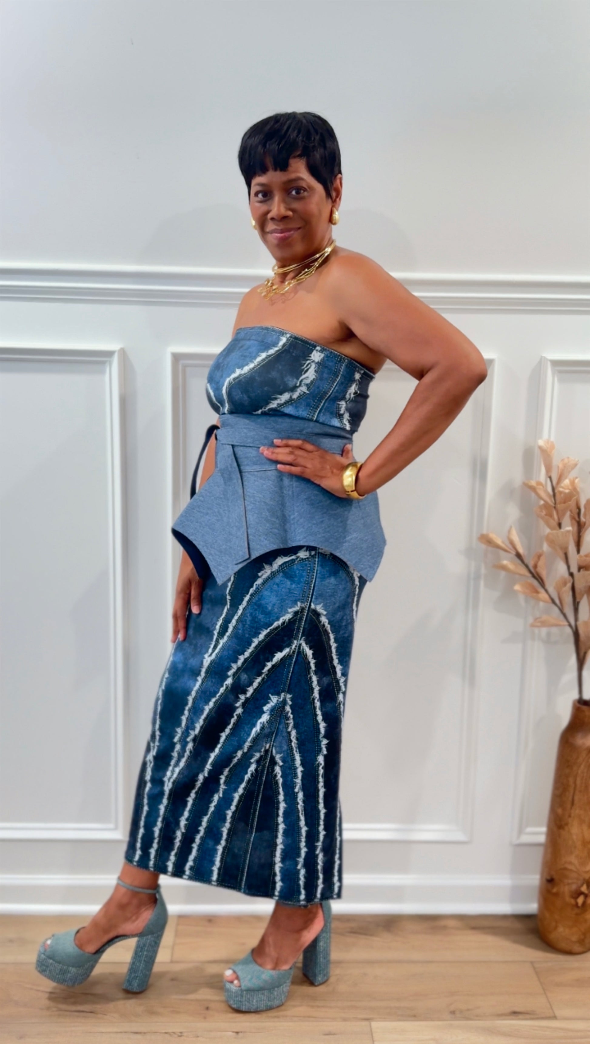 The Denim Effect Print Maxi Dress