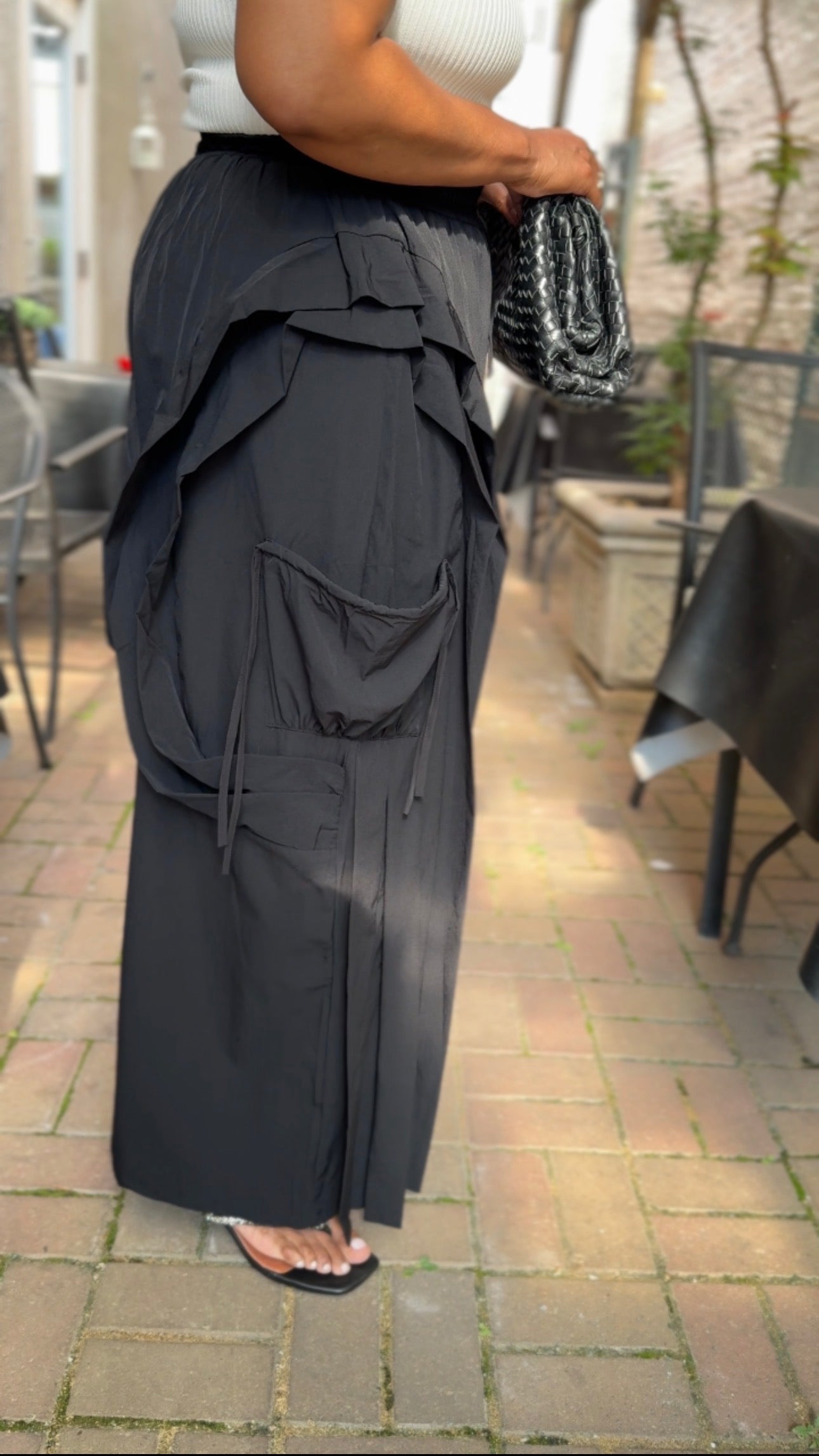 Ruffle Cargo Wide-Leg Pants: ARMY GREEN & BLACK