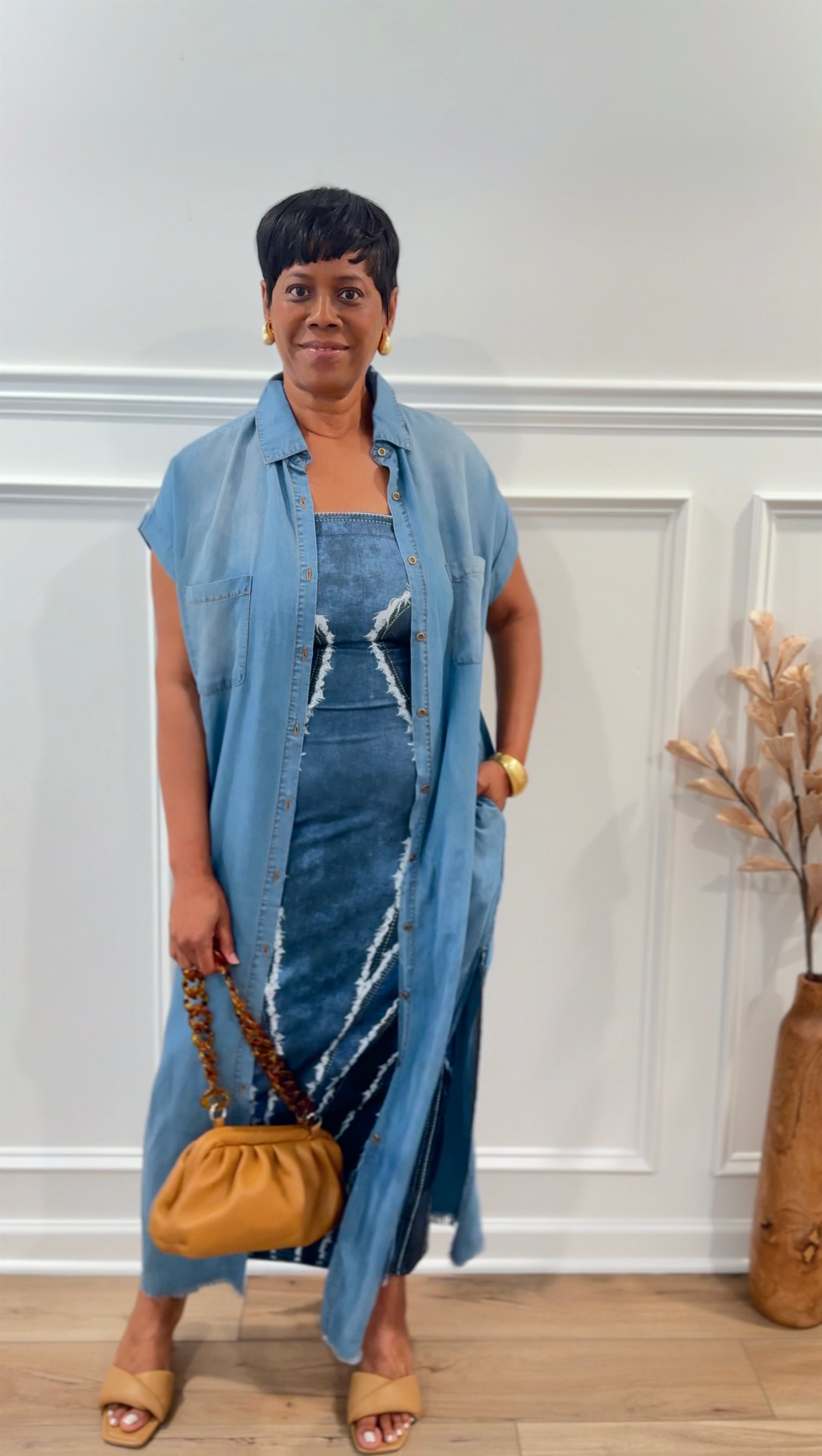 The Denim Effect Print Maxi Dress