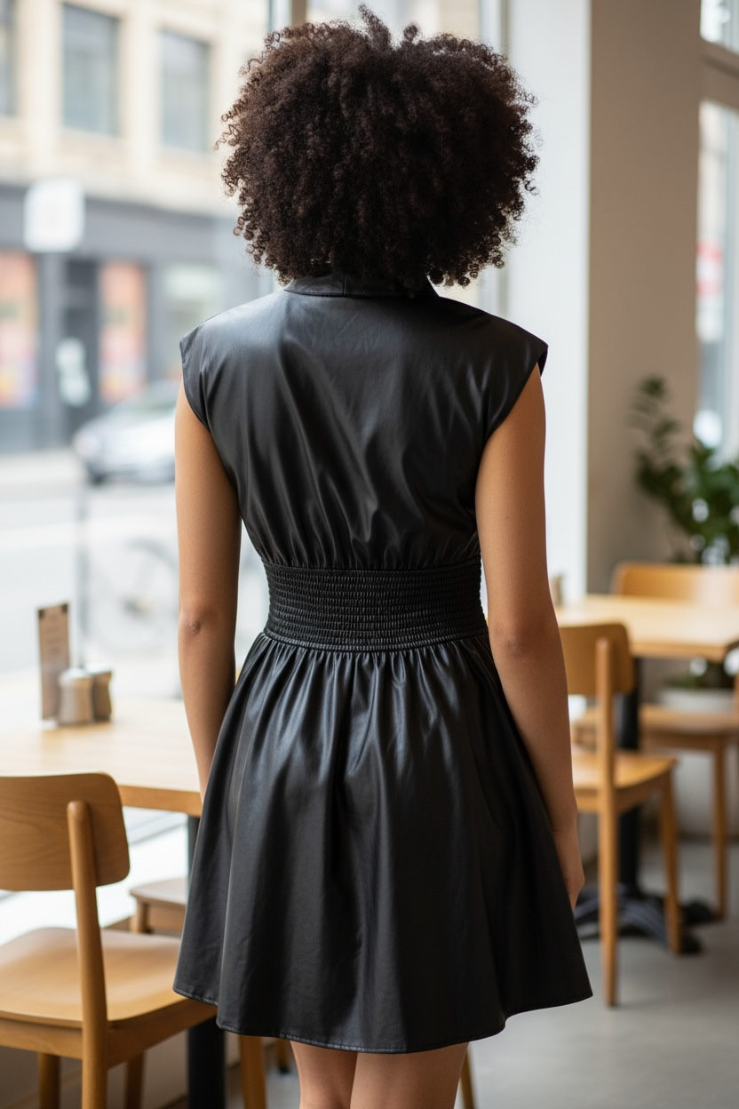 Faux Leather Dress: Black & Olive