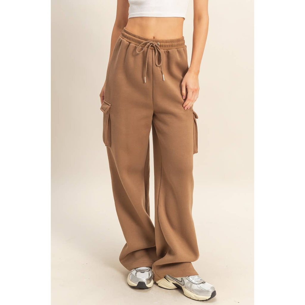 Drawstring Cargo Sweatpants: MOCHA