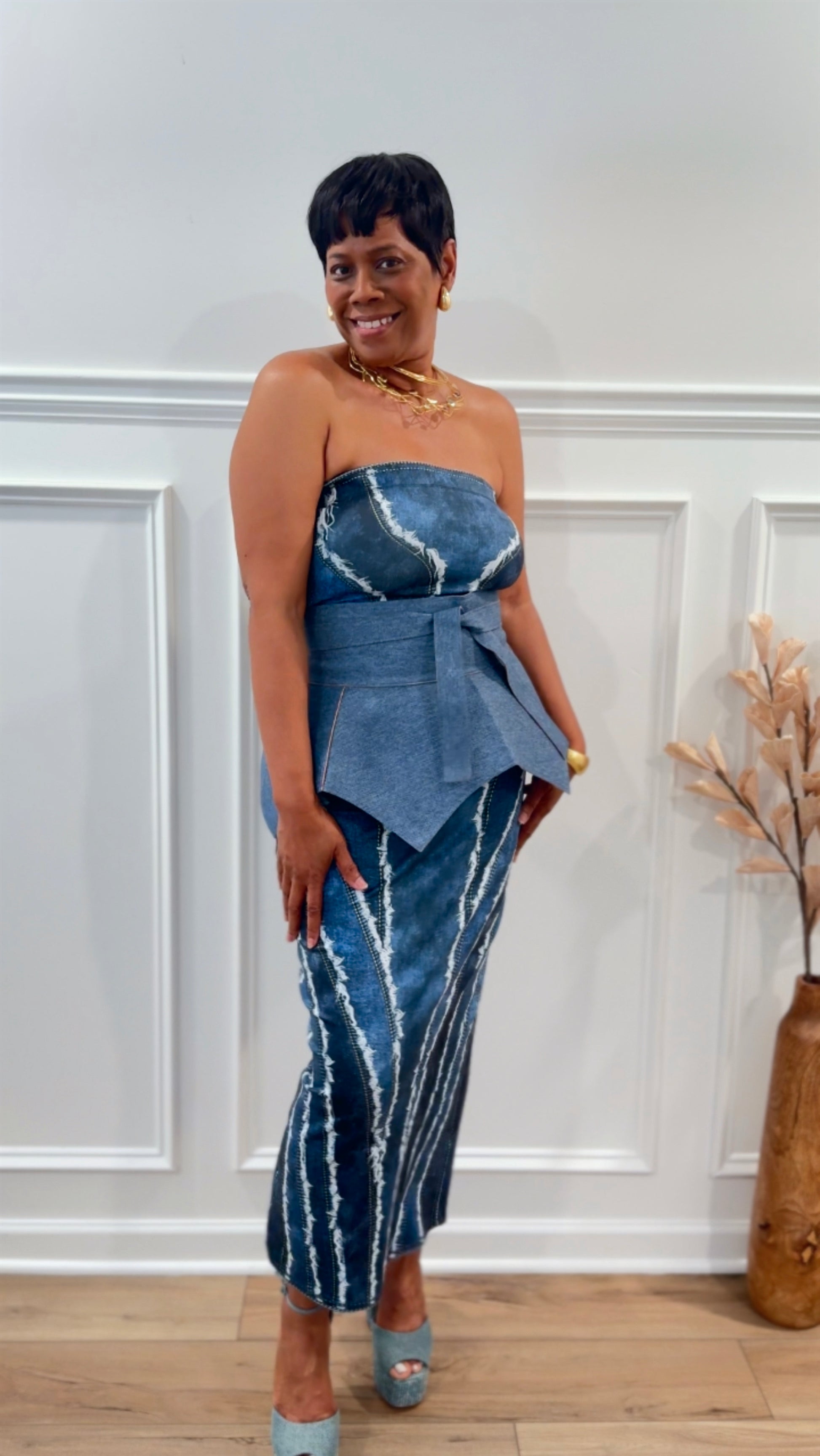 The Denim Effect Print Maxi Dress