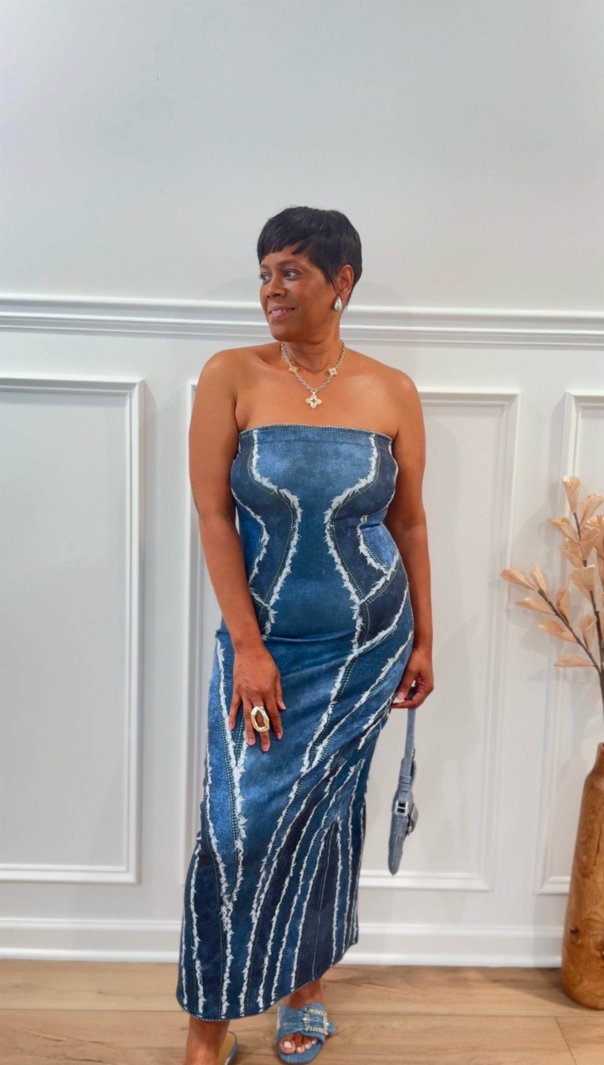 The Denim Effect Print Maxi Dress