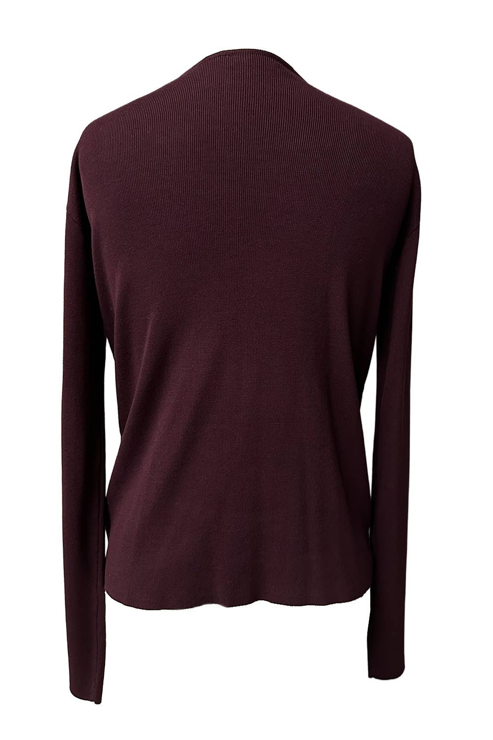 Two-Tone Knit Top with Draped Contrast Detail: BURGUNDY COMBO