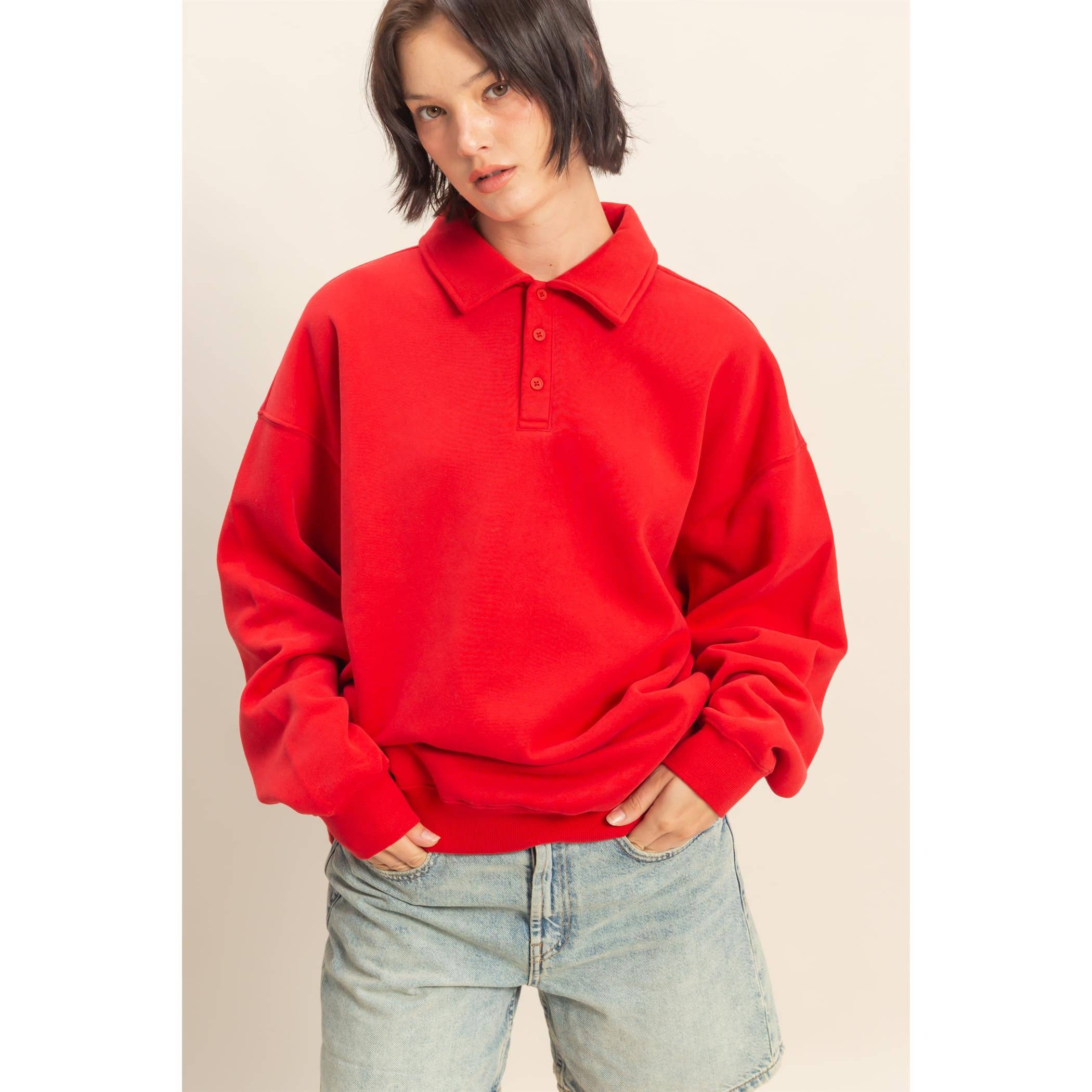 Oversized Polo Collared Pullover