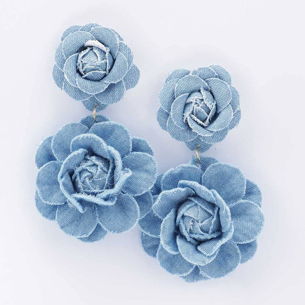 Denim Flower Earring: Light Denim