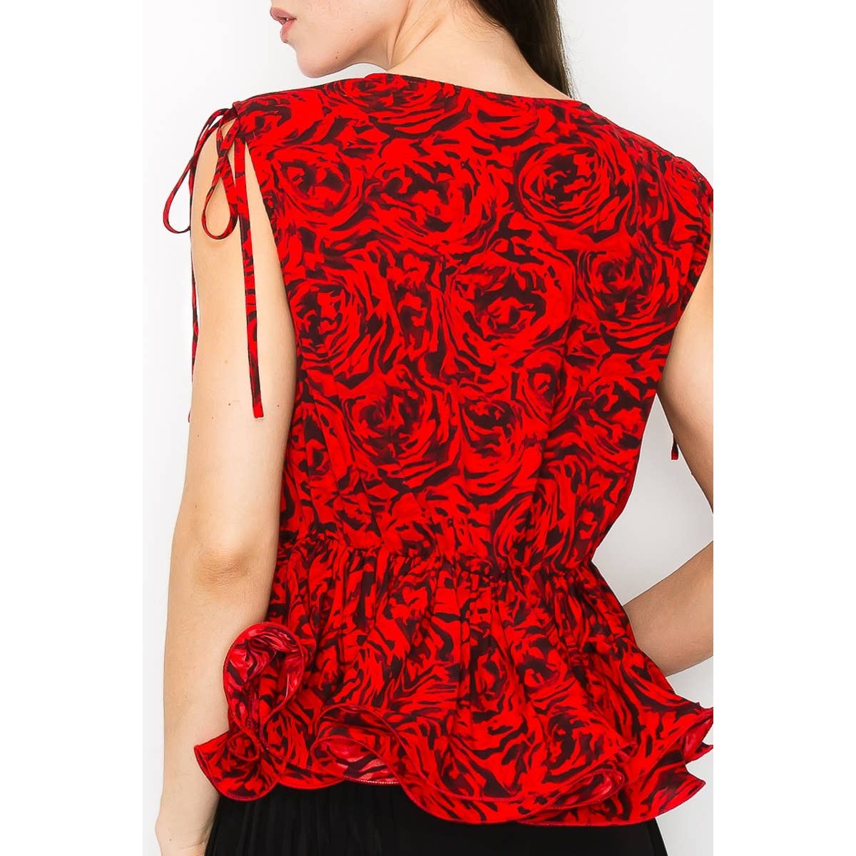 V Neck Floral Print Peplum Top