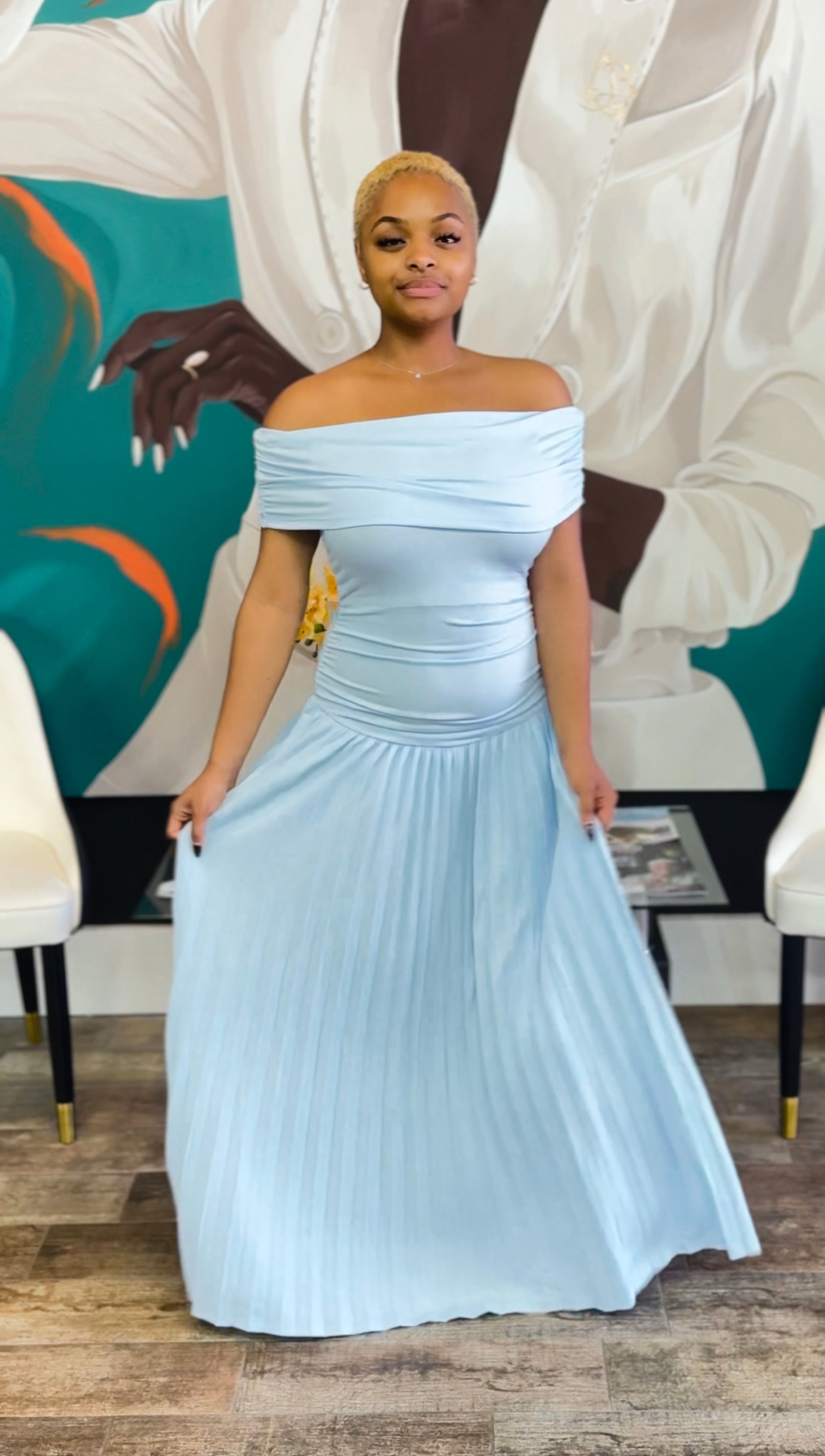 Aria Serenity Maxi Dress Cream & Sky Blue