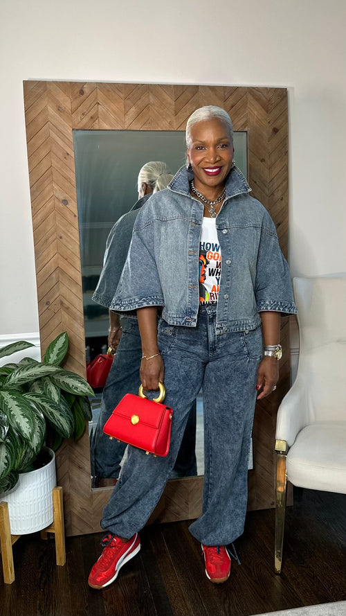 The Denim Caplet & Cinch Hem Wide-Leg Jeans