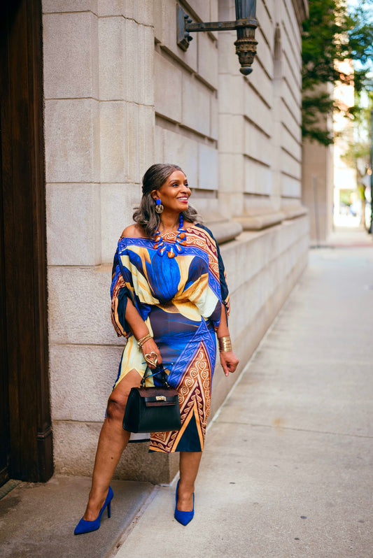 Blue Cropped Blouse & Slit Skirt