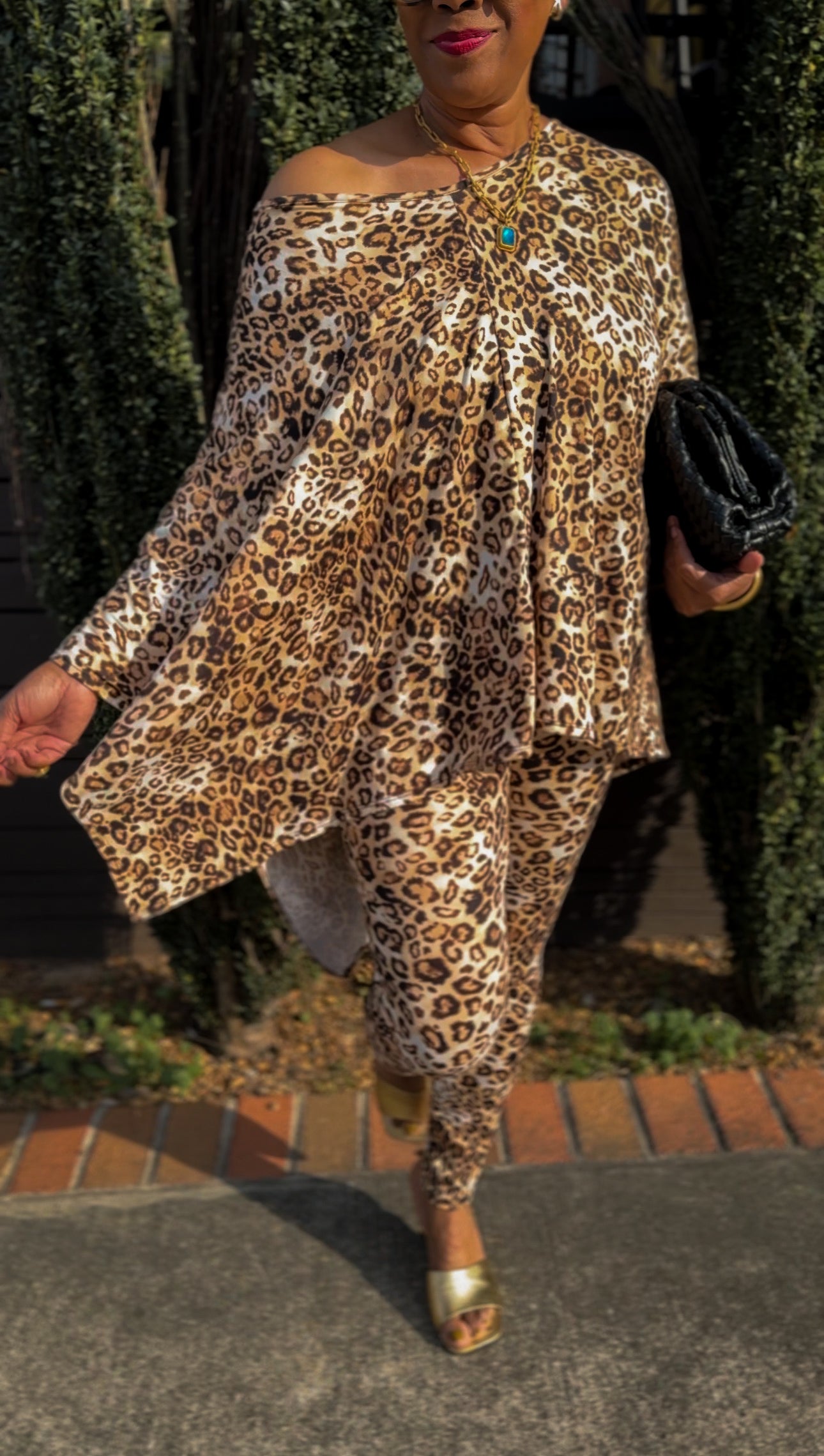 V-neck Top & Leggings 2 PC Set: Leopard Print