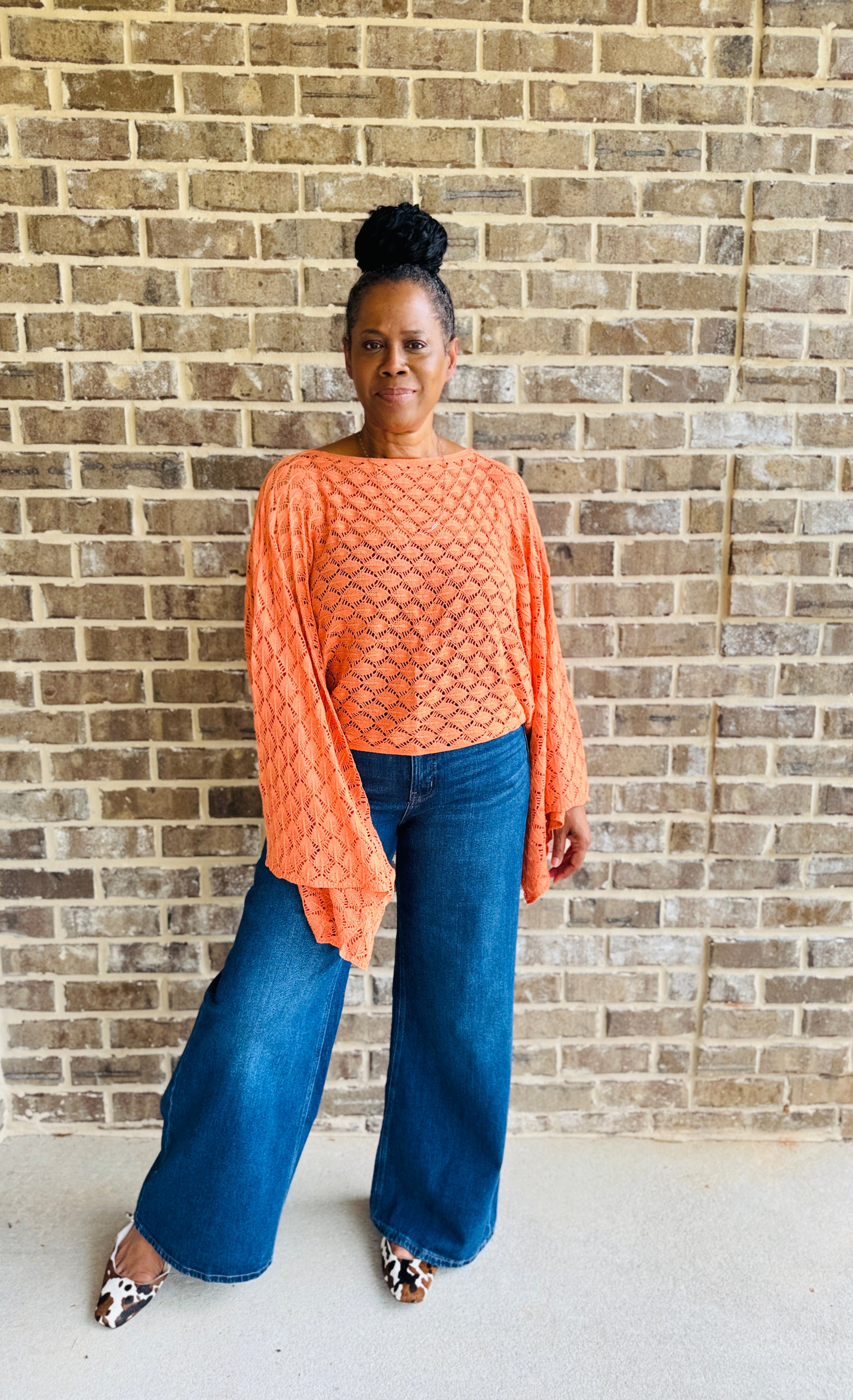 FREE SPIRIT BELL SLEEVE TOP: ORANGE PLUS