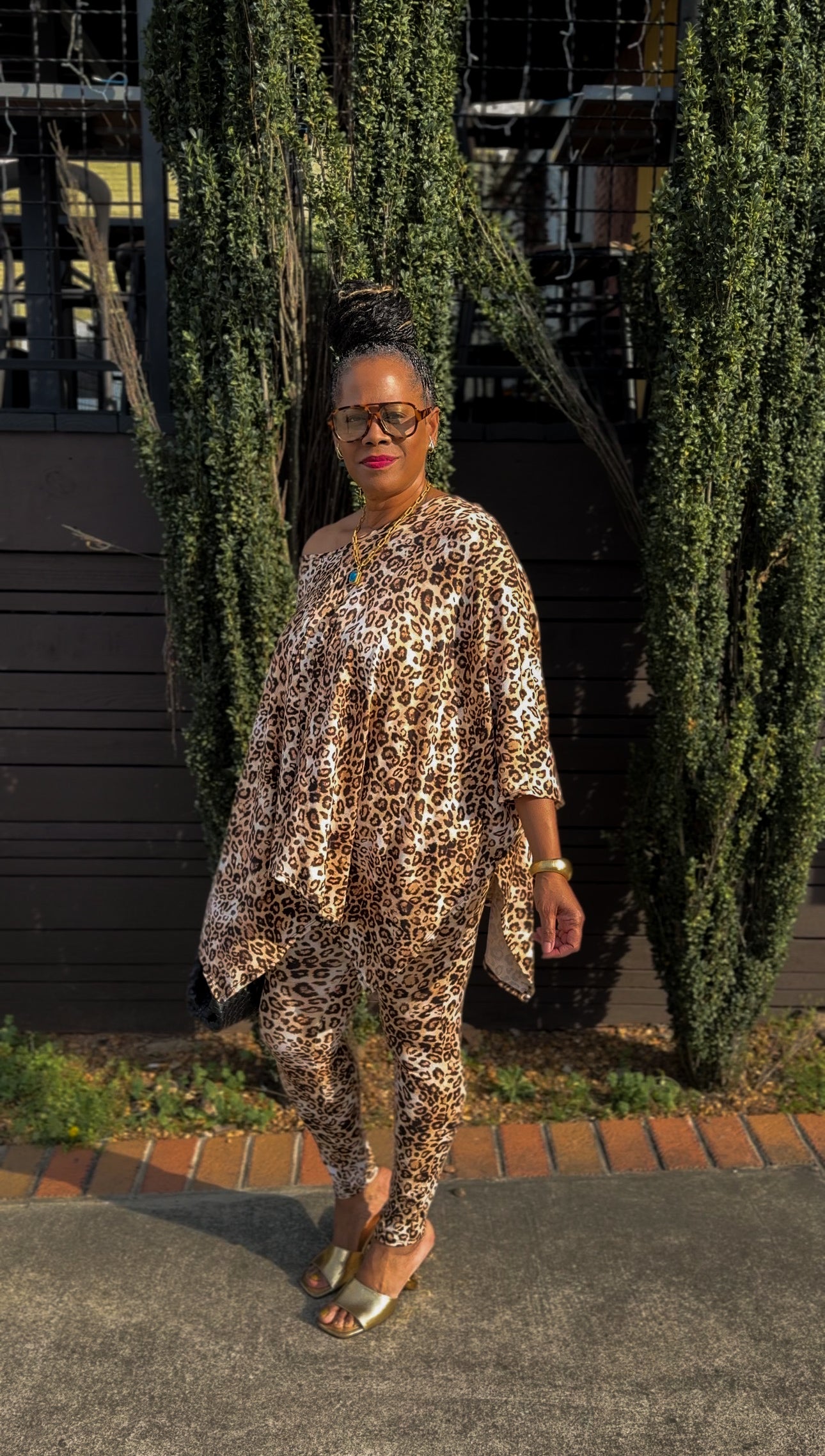 V-neck Top & Leggings 2 PC Set: Leopard Print