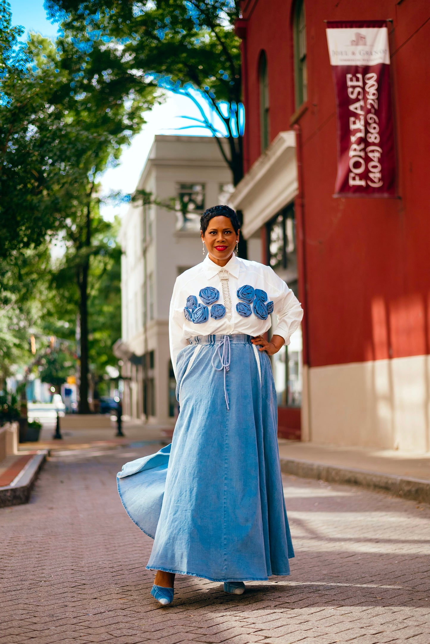 Zippers Blue Denim Maxi Skirt