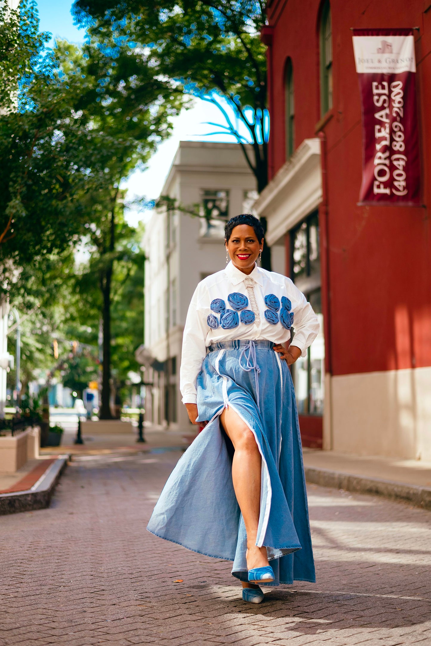 Zippers Blue Denim Maxi Skirt