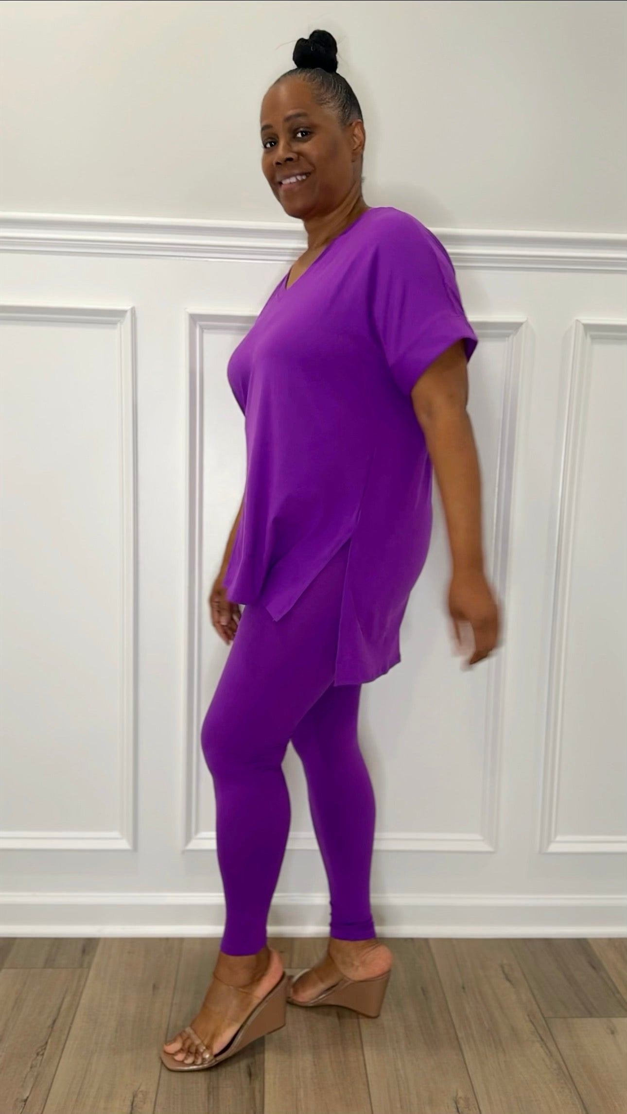 Violet Short Sleeve Top Leggings Set