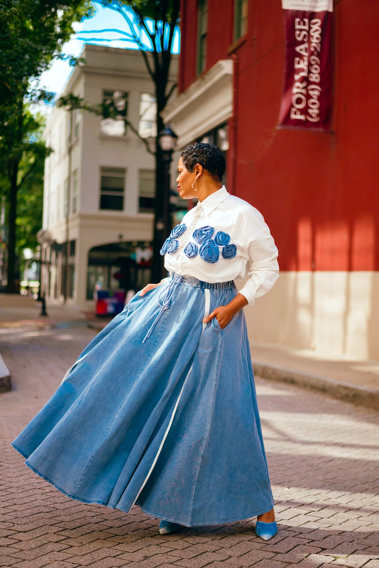 Zippers Blue Denim Maxi Skirt