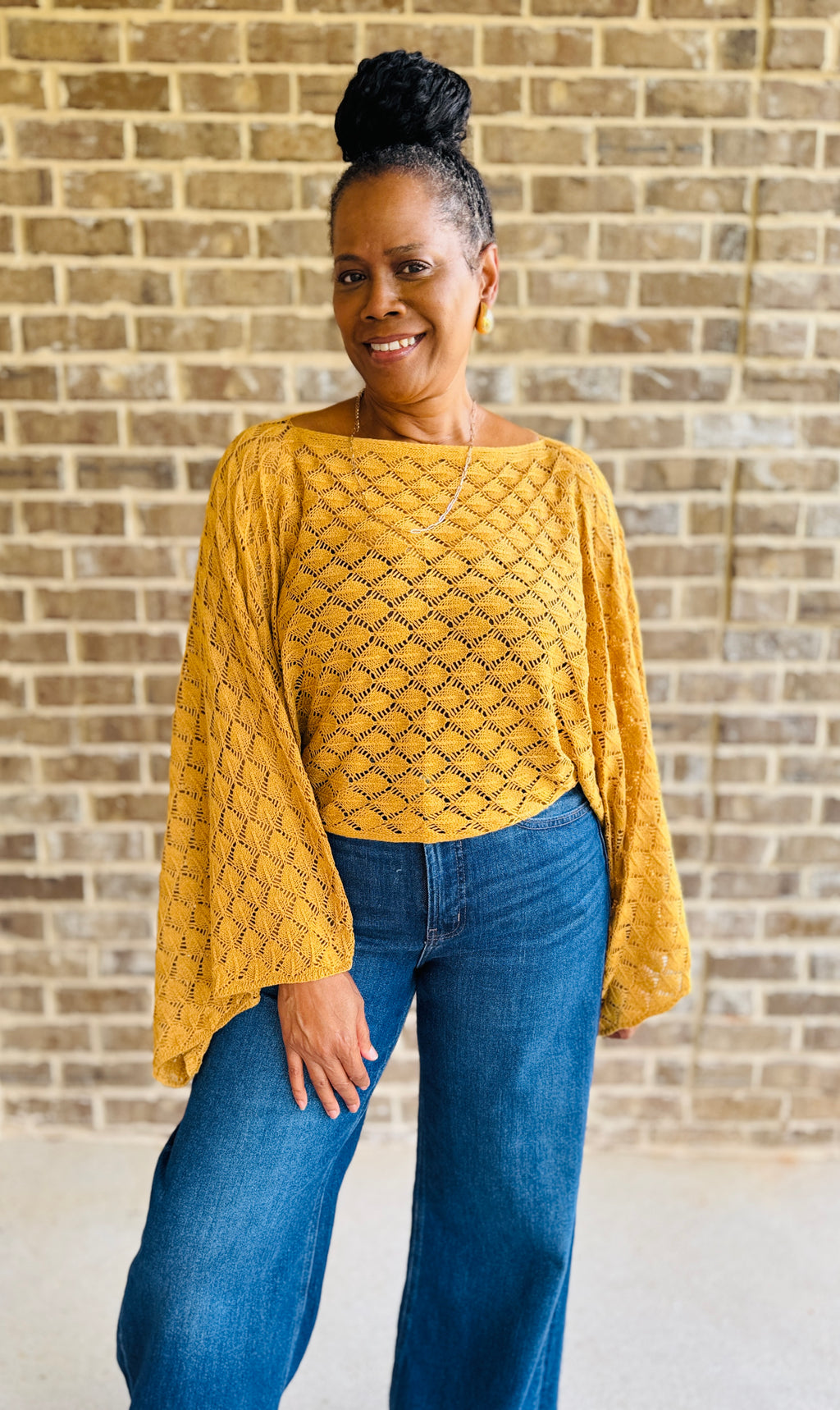 FREE SPIRIT BELL SLEEVE TOP: MUSTARD