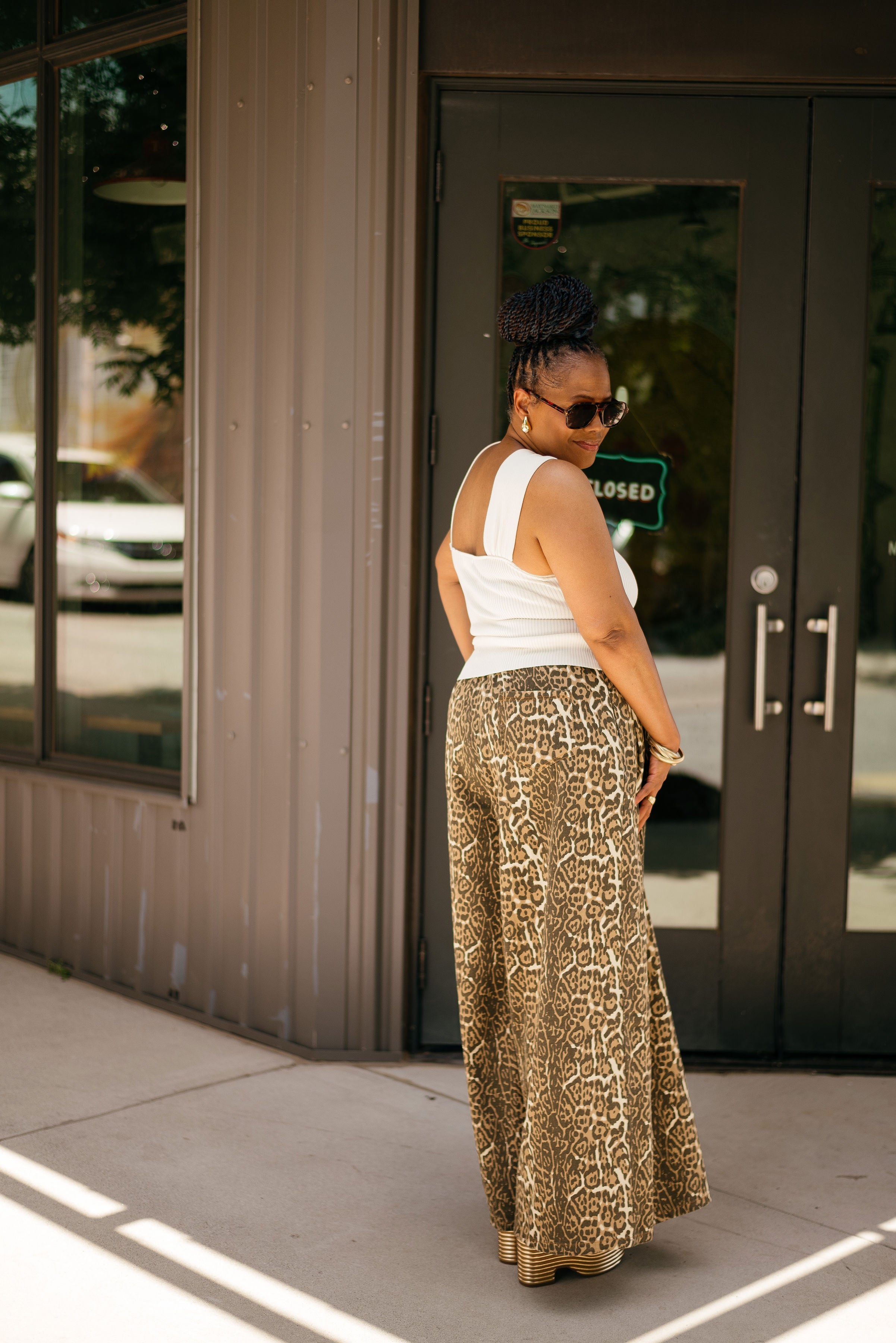 Wide Leg Leopard Print Jeans