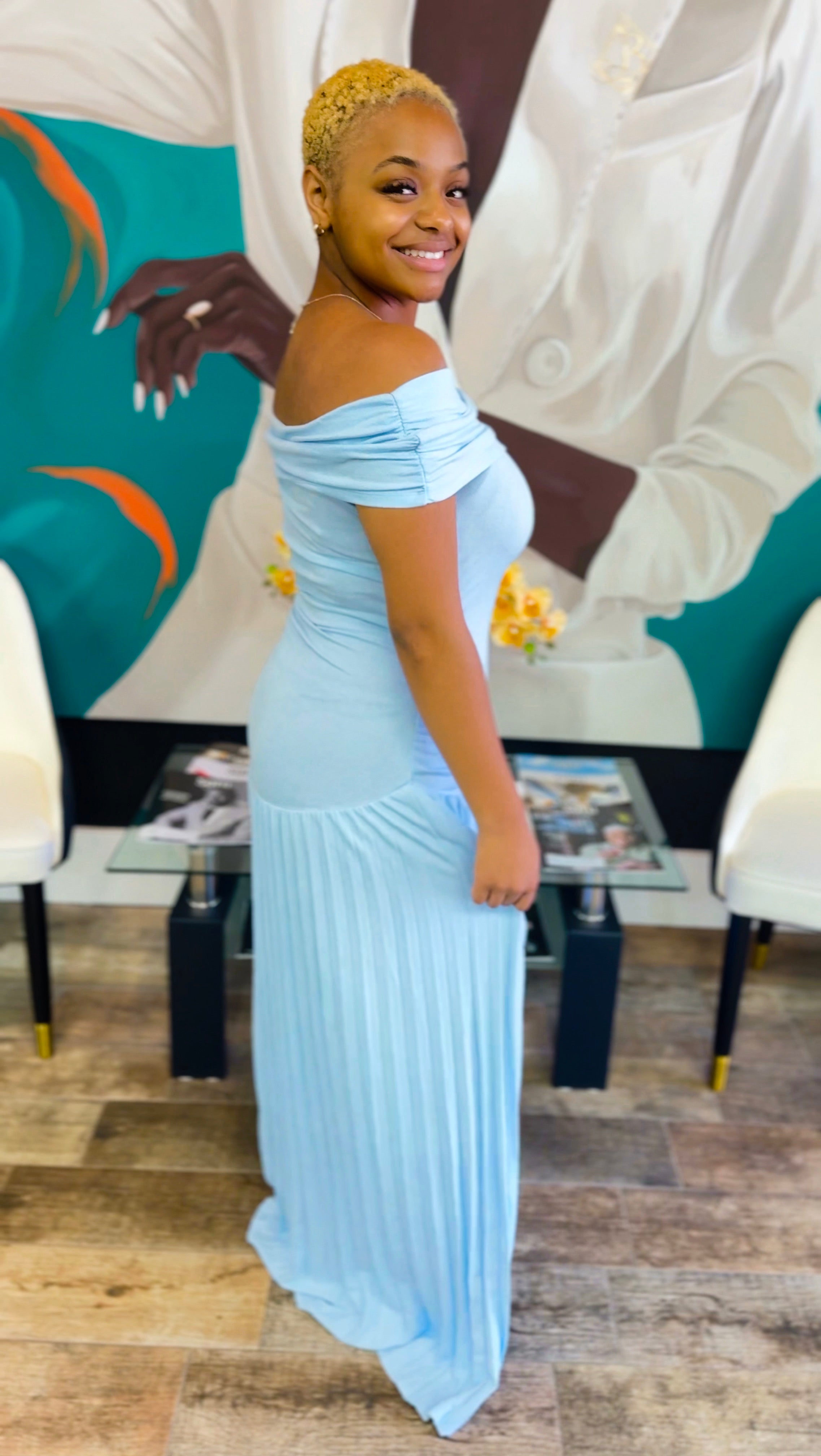 Aria Serenity Maxi Dress Cream & Sky Blue