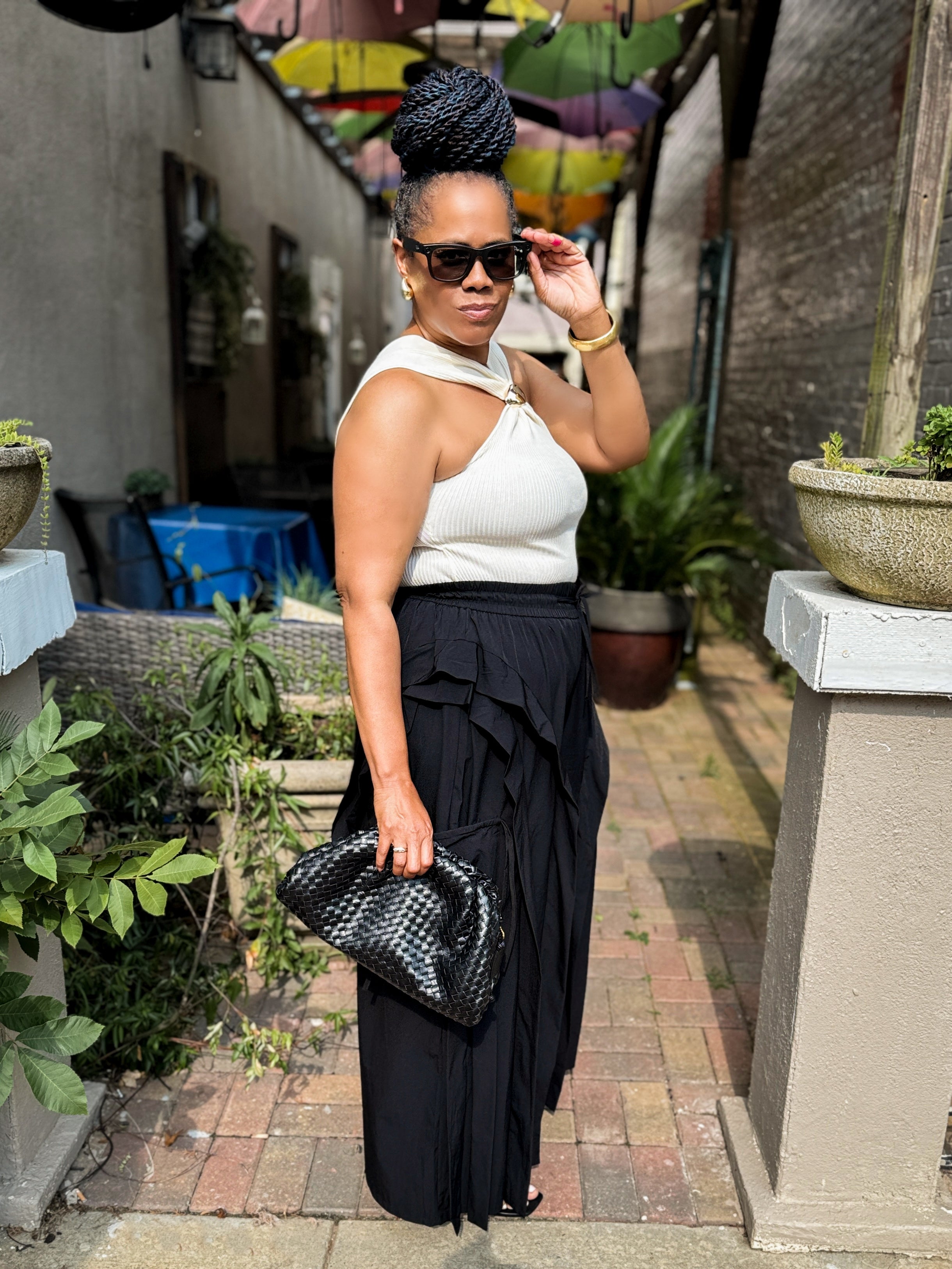 Ruffle Cargo Wide-Leg Pants: ARMY GREEN & BLACK