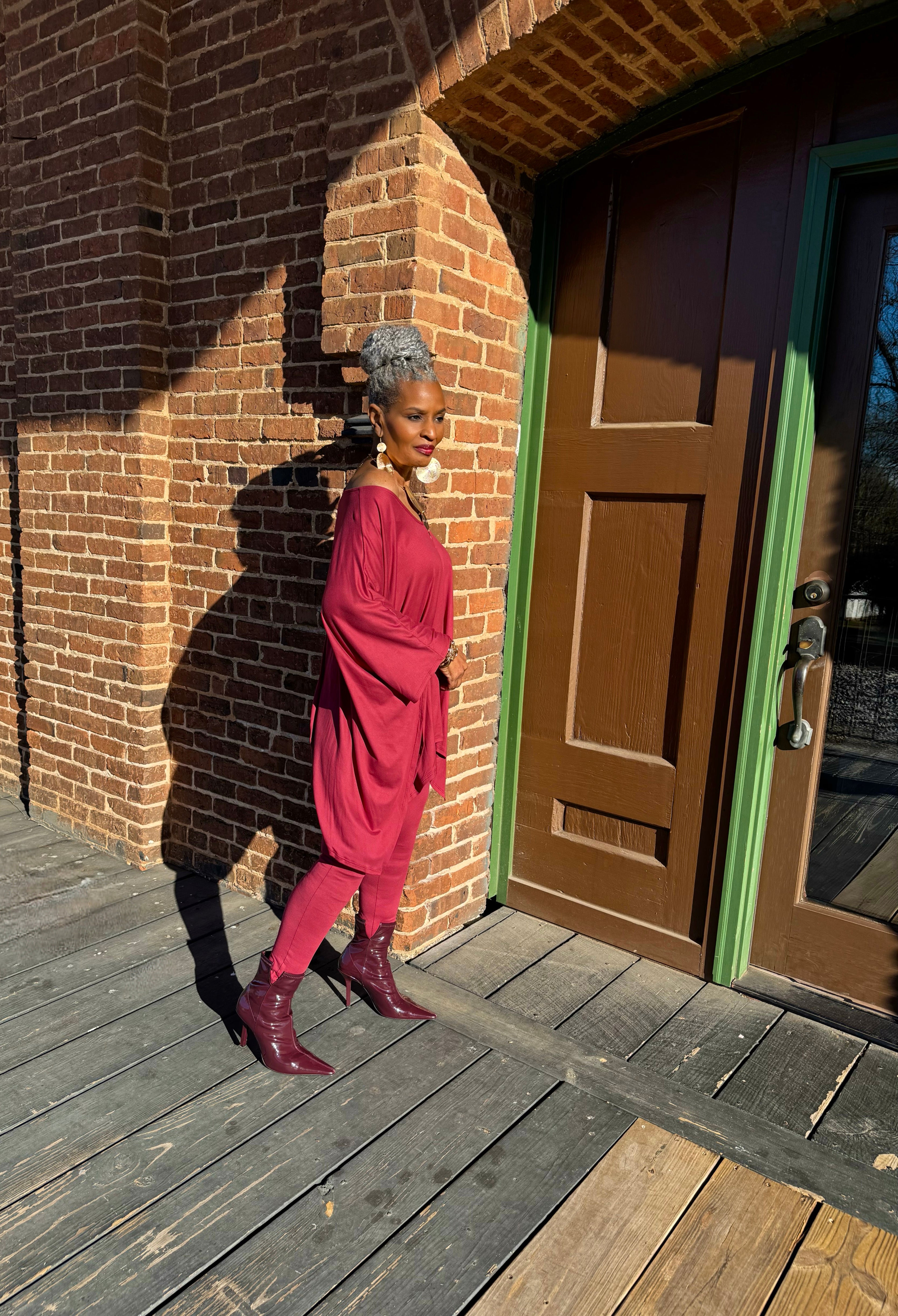 V-neck Top & Leggings 2 PC Set: Marsala