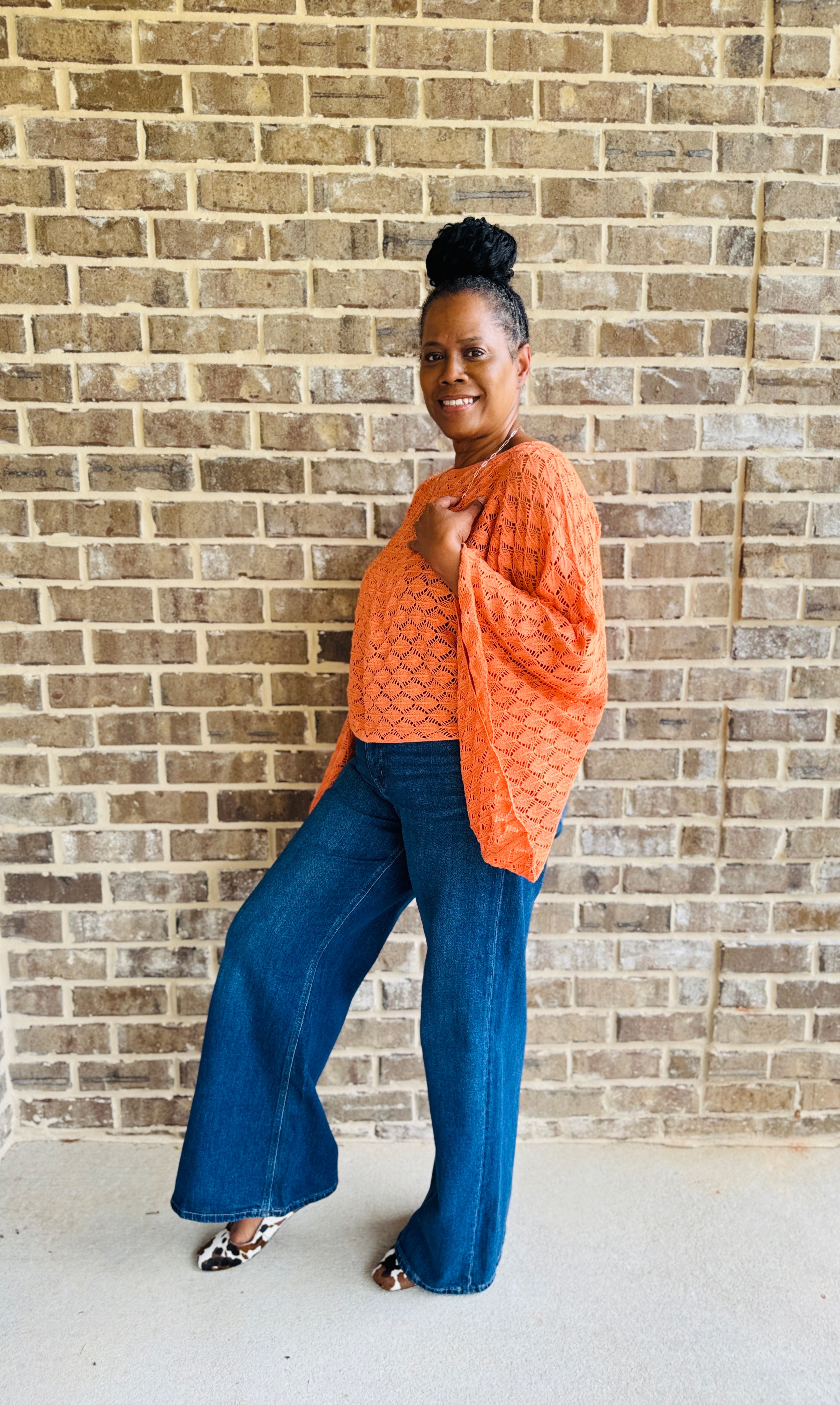 FREE SPIRIT BELL SLEEVE TOP: ORANGE PLUS