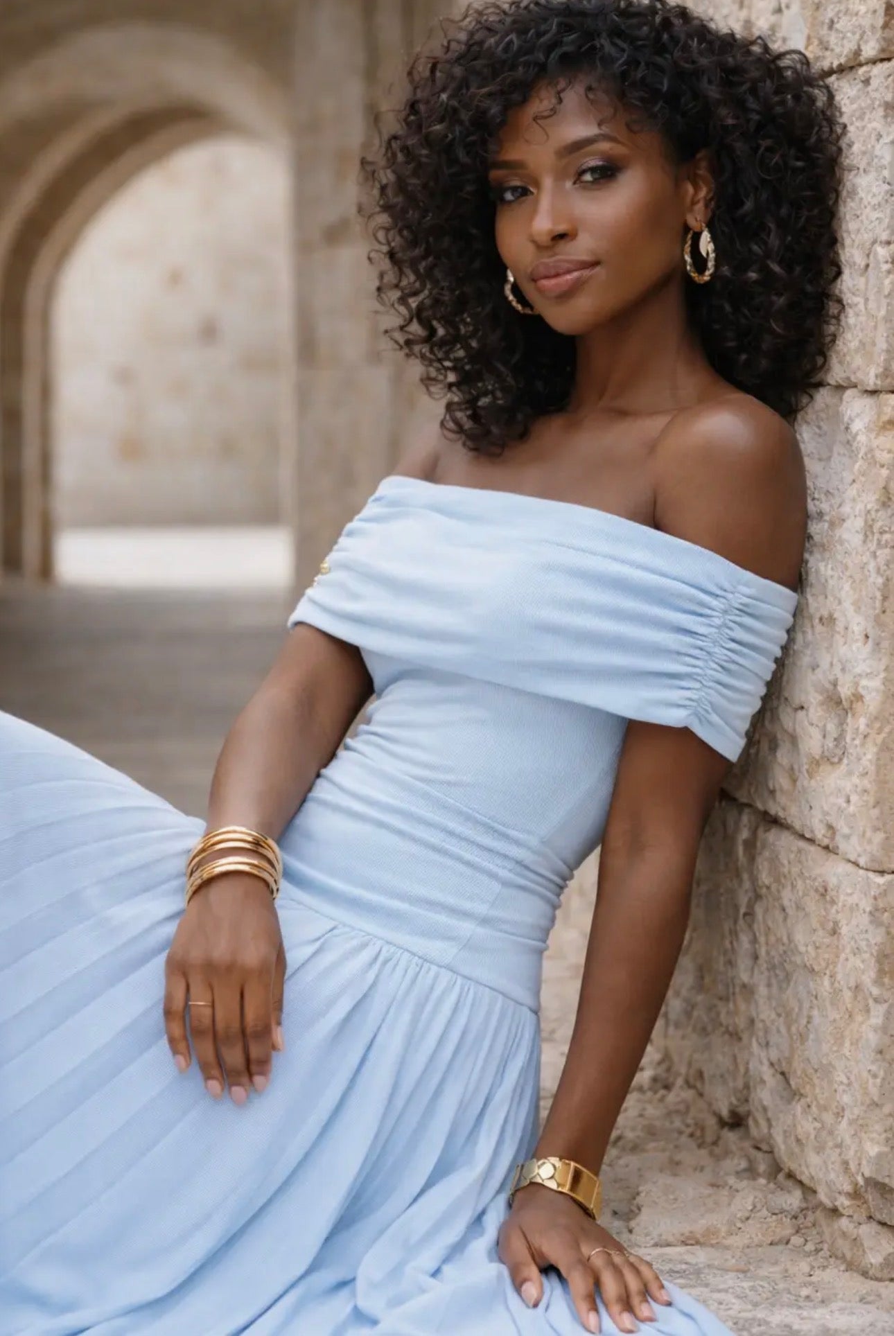 Aria Serenity Maxi Dress Cream & Sky Blue