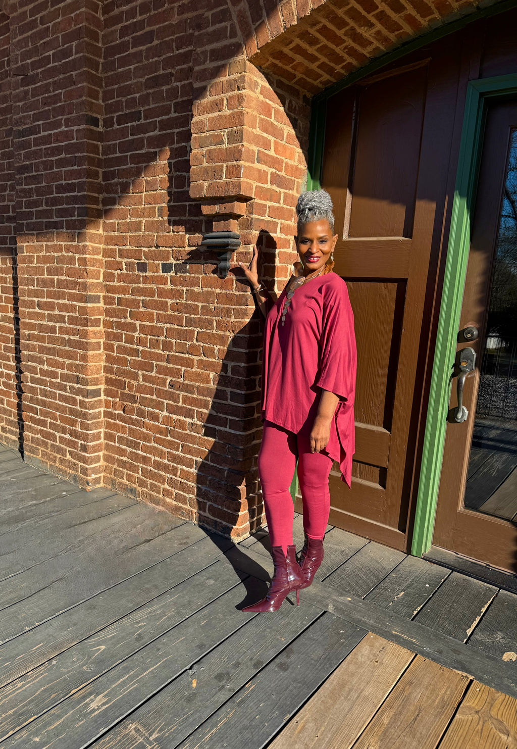 V-neck Top & Leggings 2 PC Set: Marsala