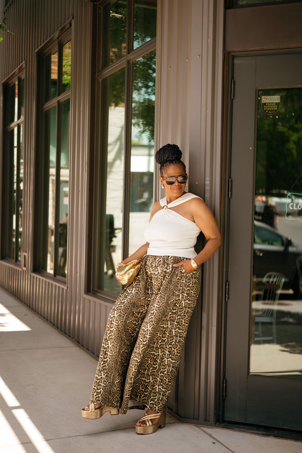 Wide Leg Leopard Print Jeans