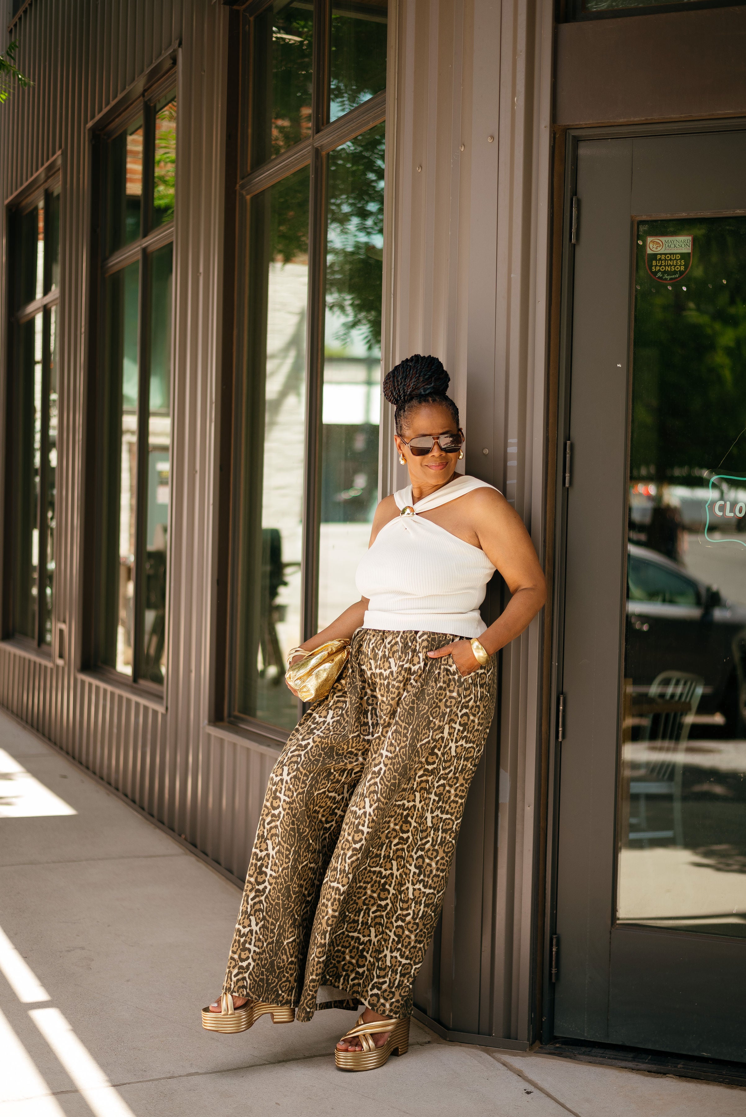 Wide Leg Leopard Print Jeans