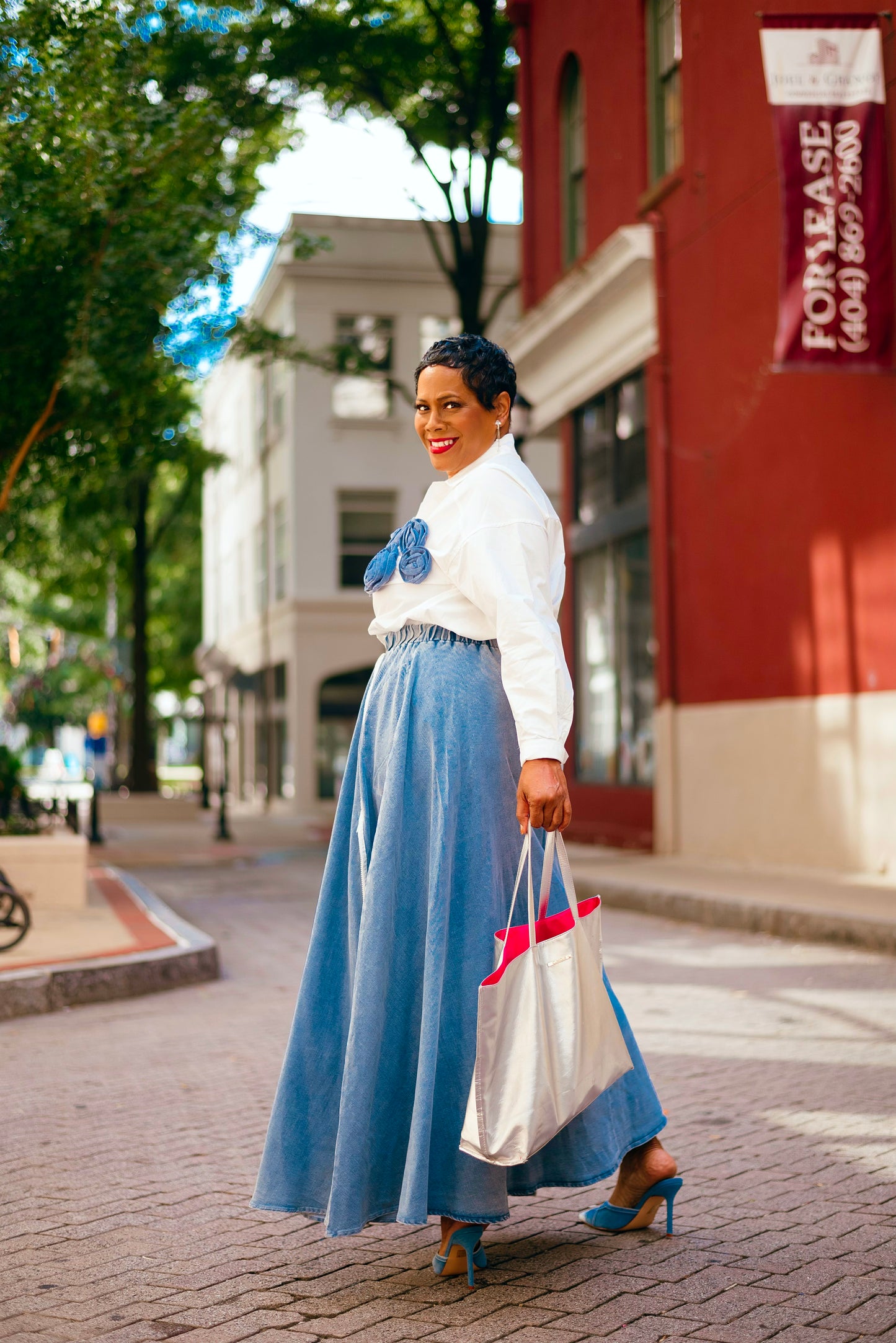 Zippers Blue Denim Maxi Skirt