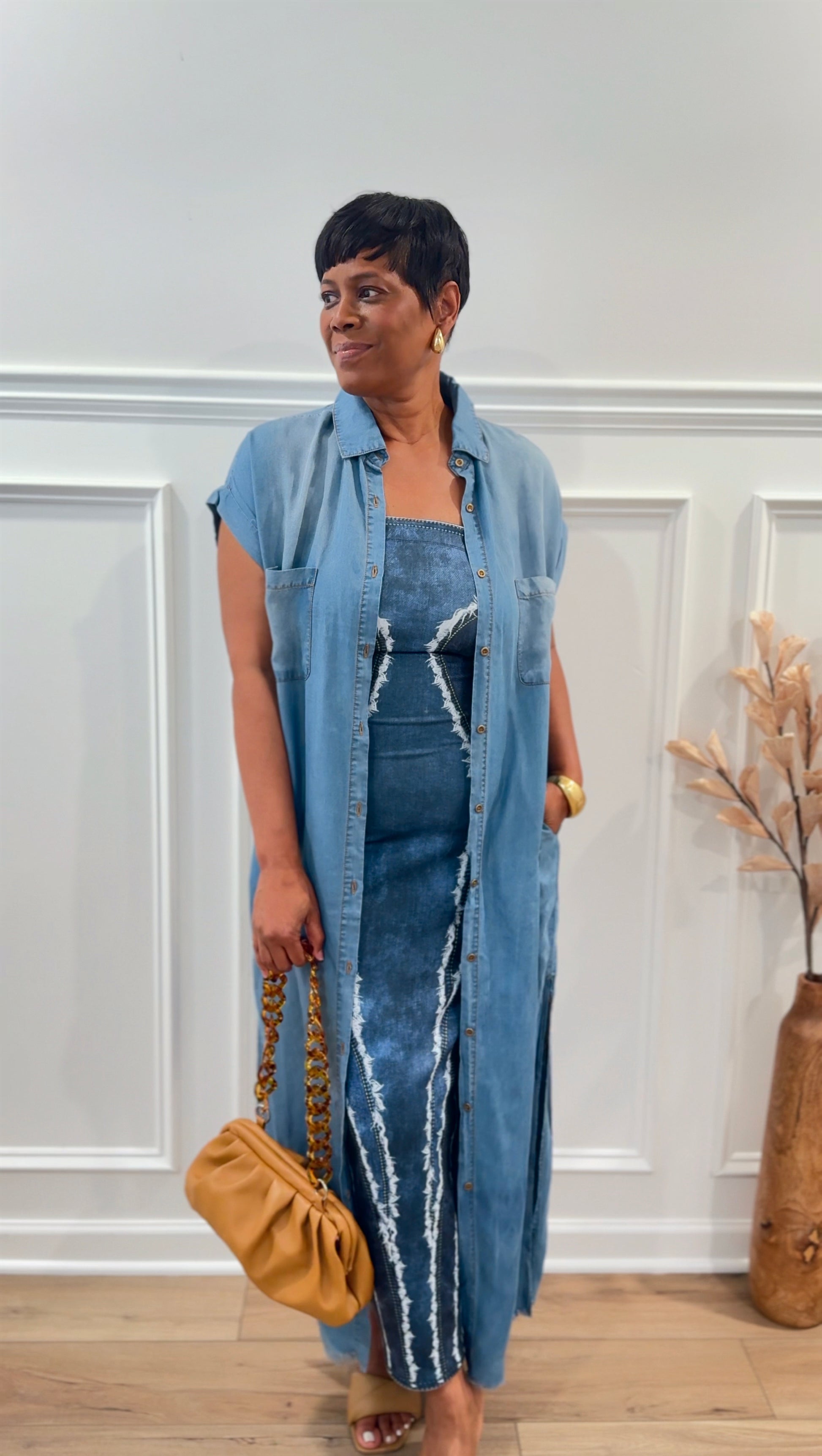The Denim Effect Print Maxi Dress