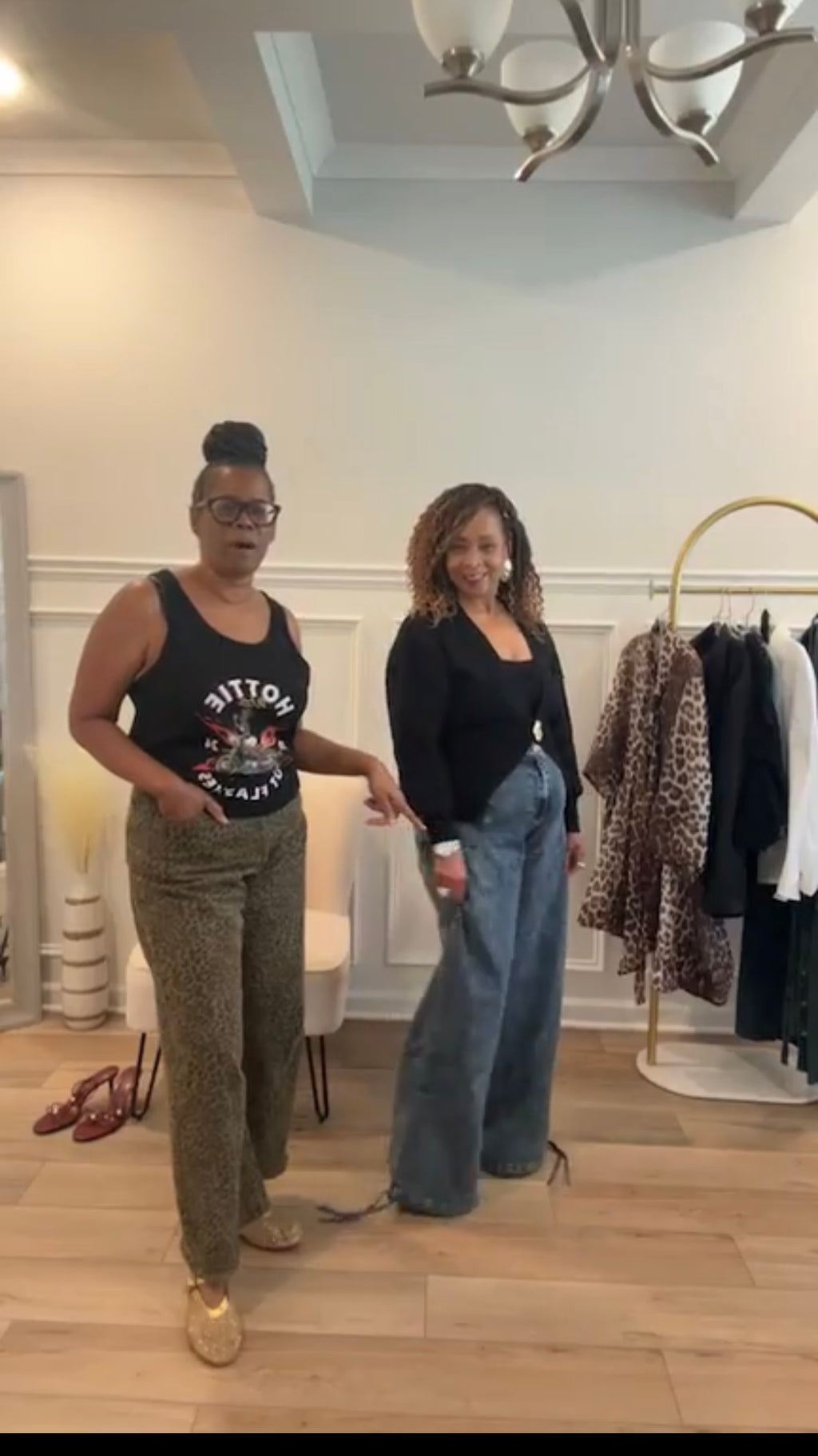 Luxe Button Cardigan & Cinch Hem Wide Leg Jeans