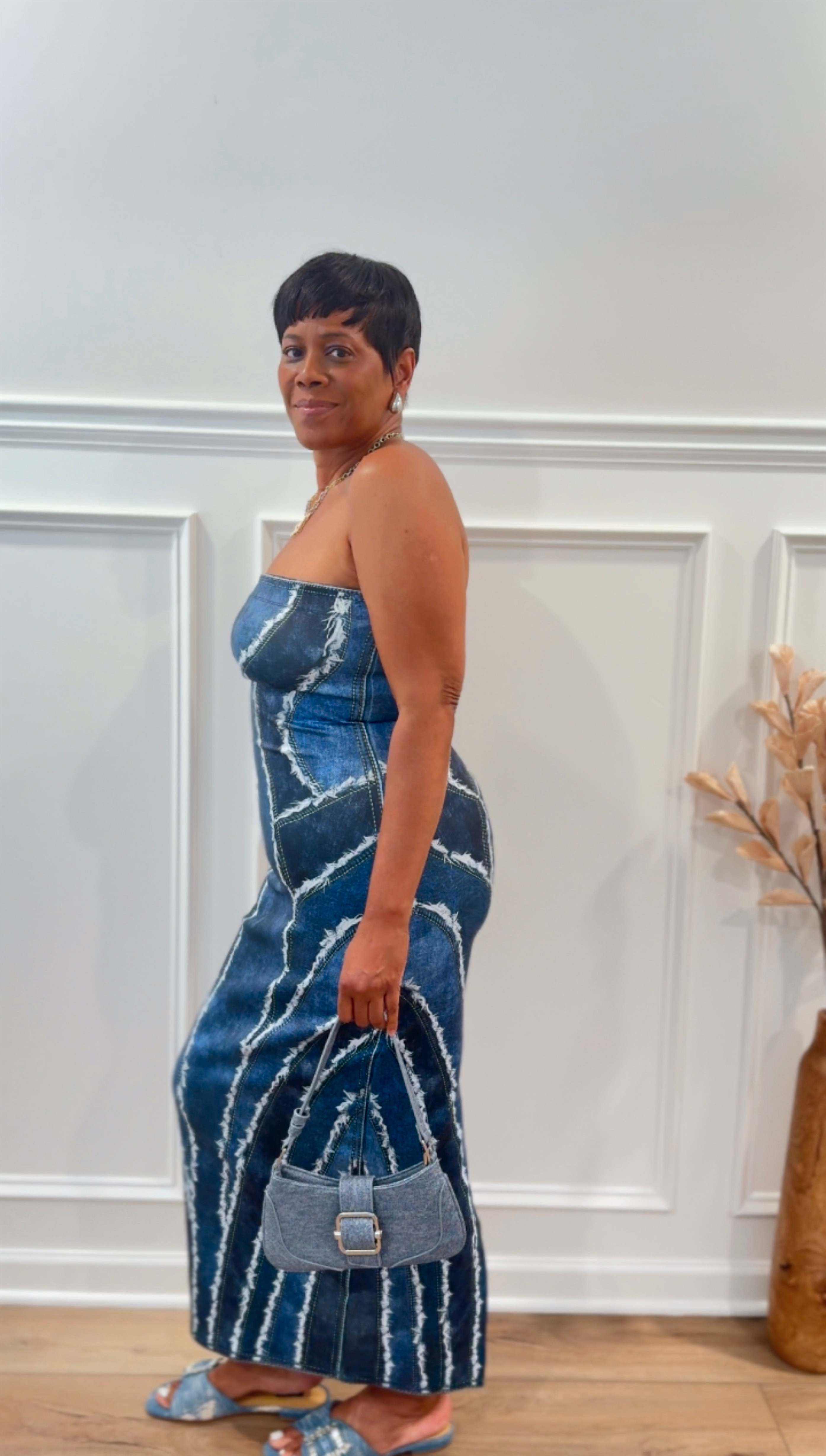 The Denim Effect Print Maxi Dress